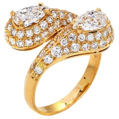 Retro Cartier French Pear Diamond 18k Yellow Gold Bypass Ring