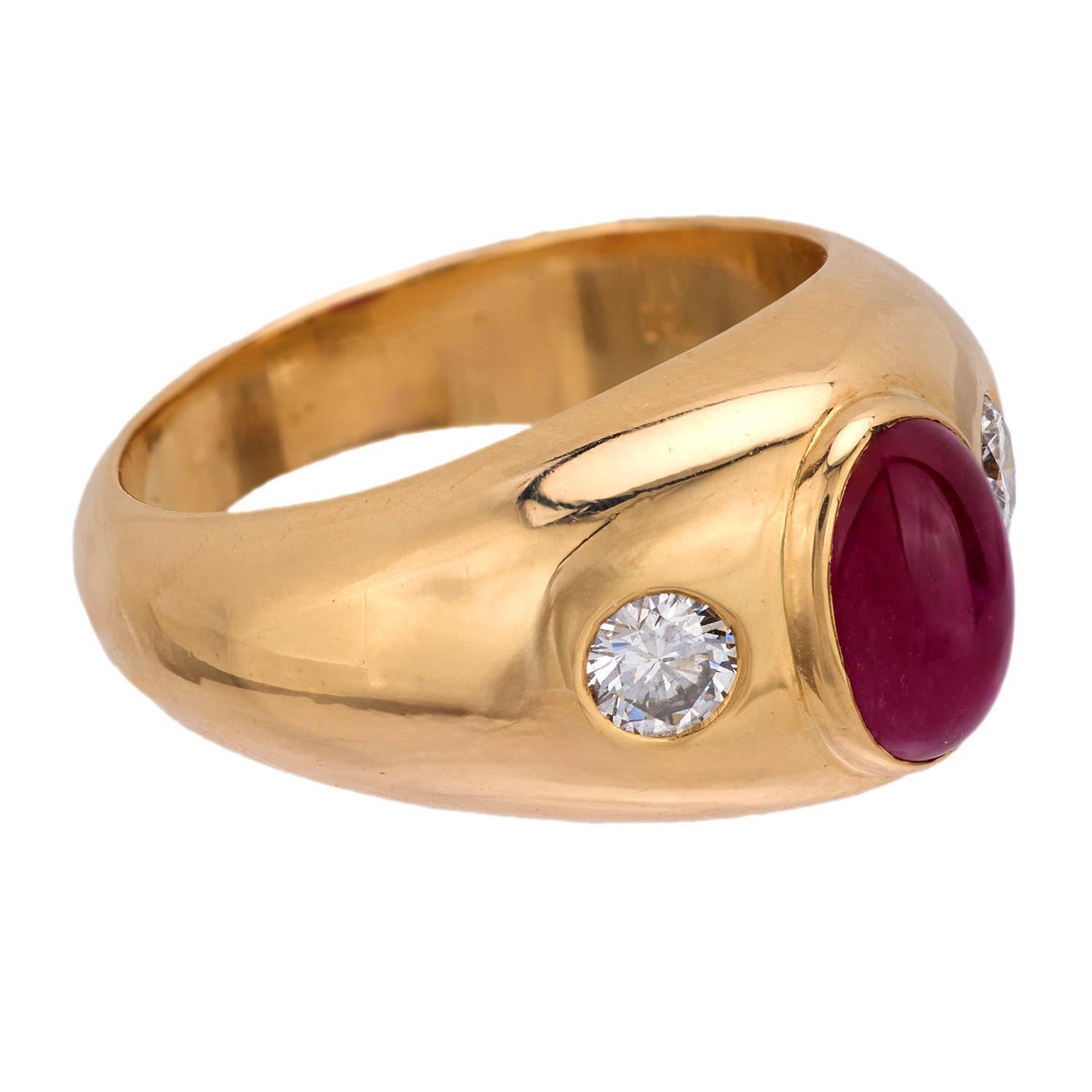 Cabochon Cartier French ruby diamond 18k yellow gold band For Sale