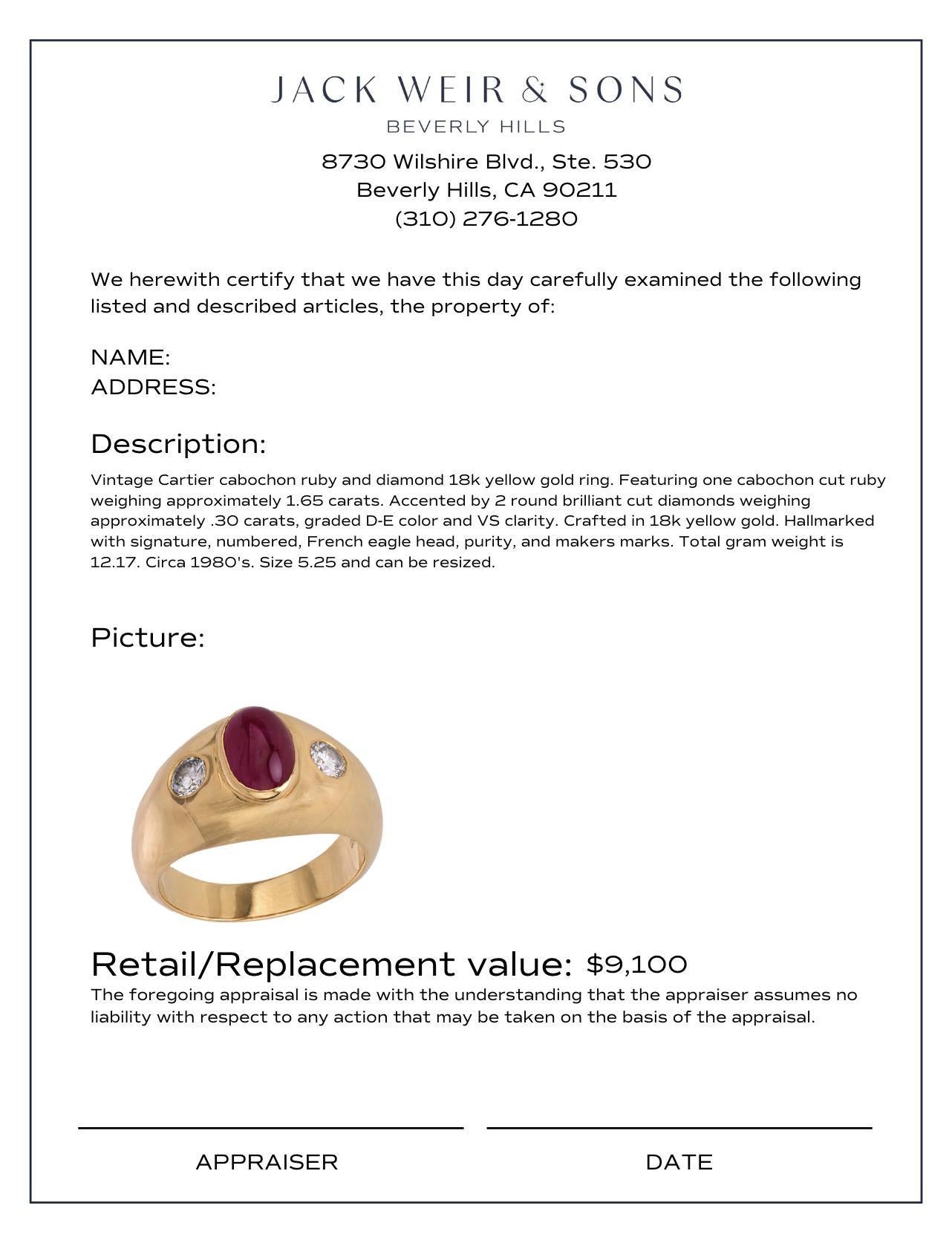 Cartier French ruby diamond 18k yellow gold band In Good Condition For Sale In Beverly Hills, CA