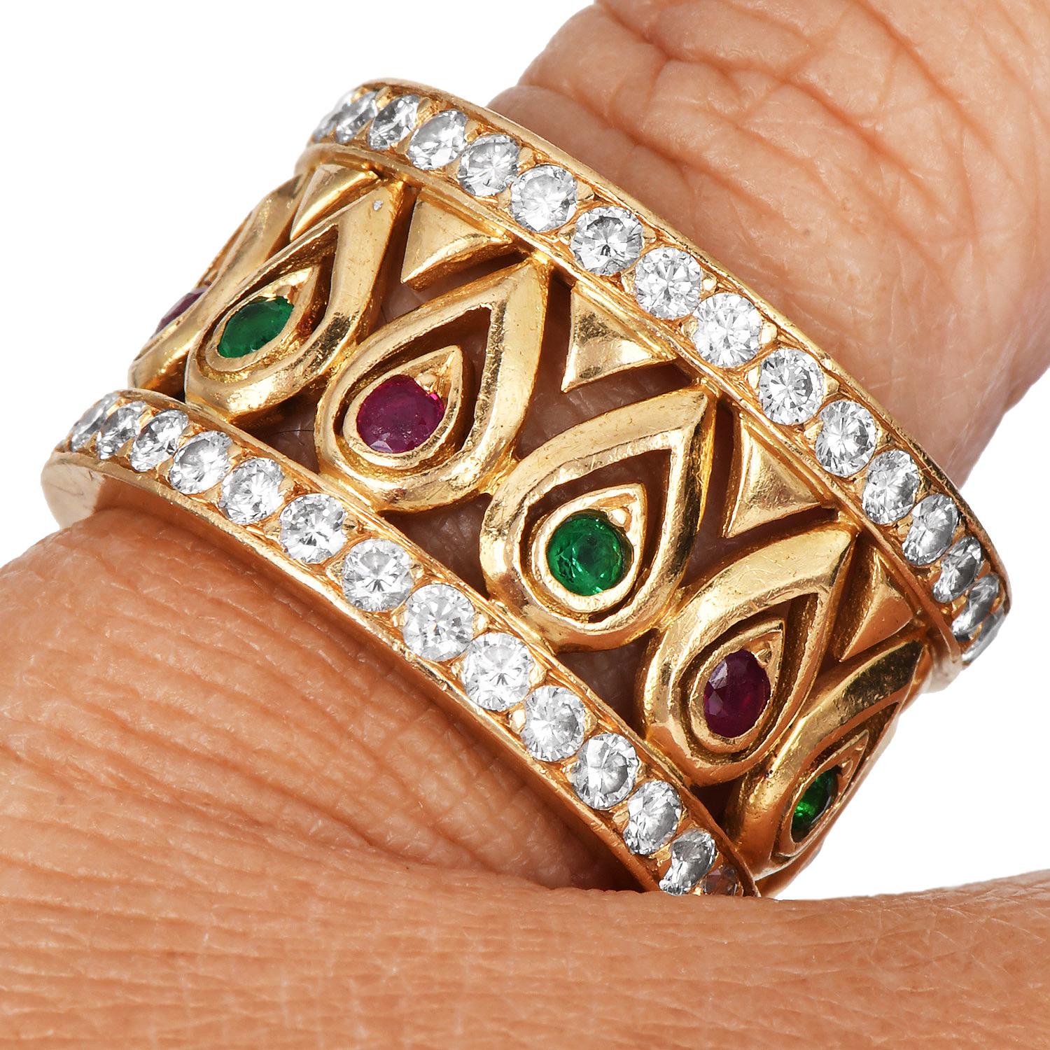 Cartier French Tanjore Diamond Ruby Emerald 18K Ring For Sale 5