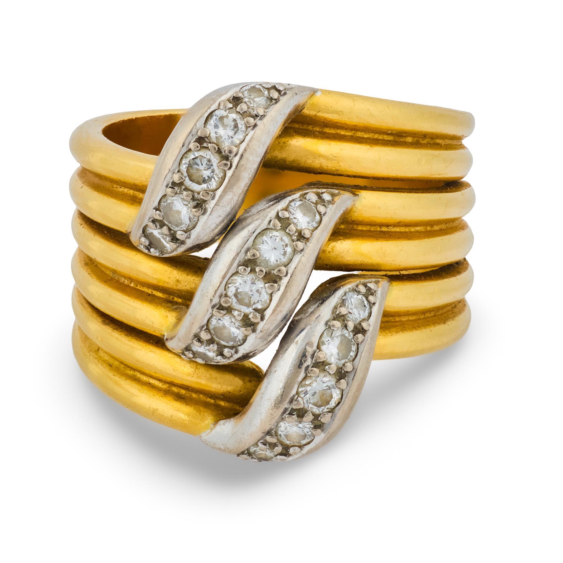 Cartier Französisch Jahrgang drei Zeile Diamant 18k Gelb-und Weißgold Ring (Zeitgenössisch) im Angebot