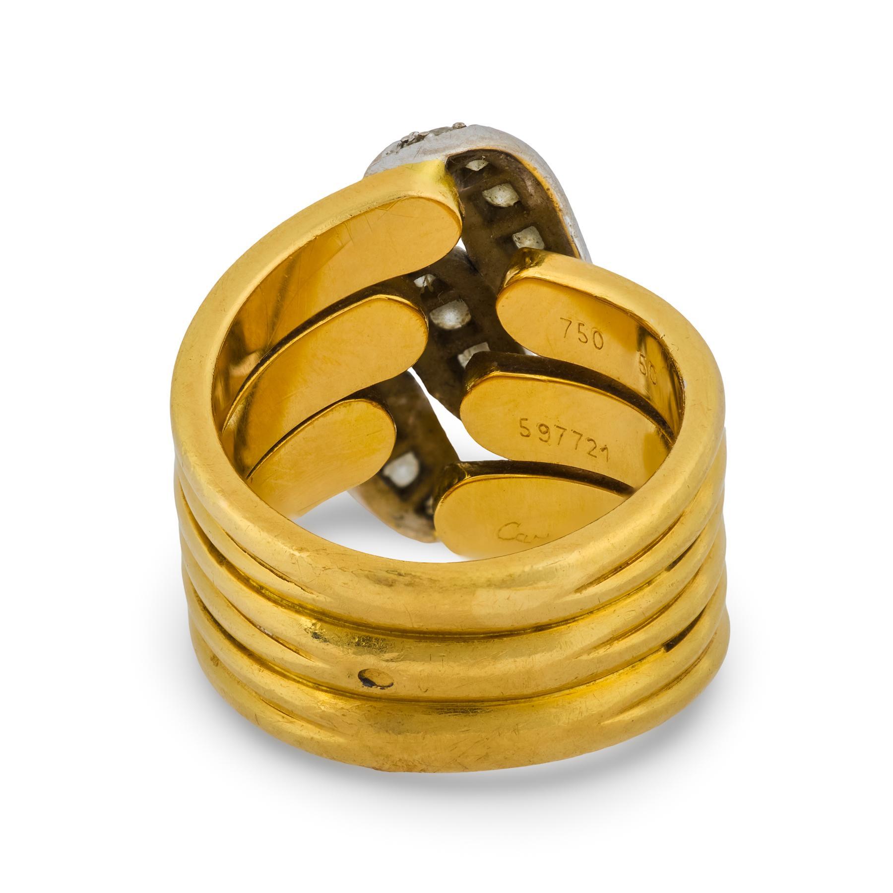 Cartier Französisch Jahrgang drei Zeile Diamant 18k Gelb-und Weißgold Ring Damen im Angebot