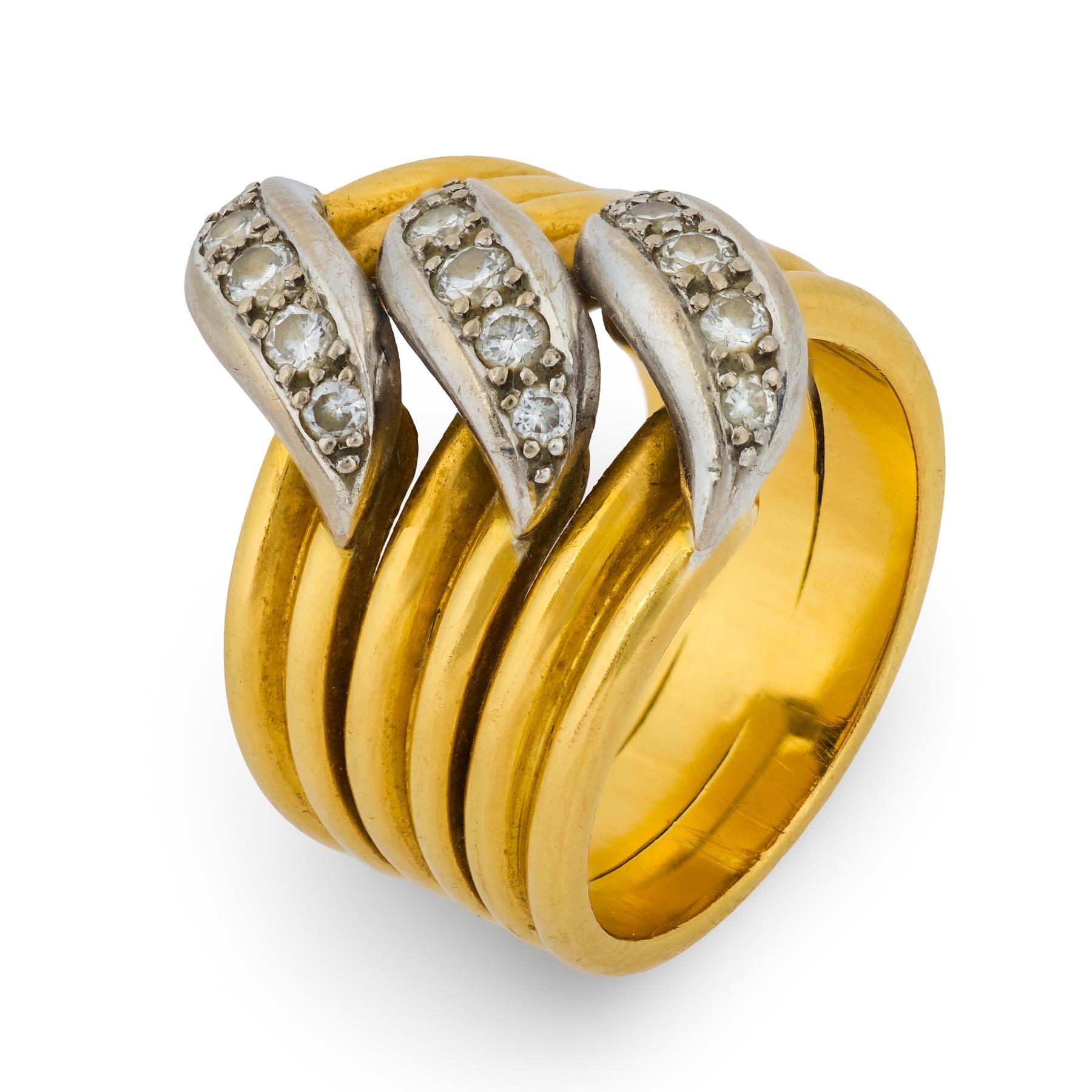 Cartier Französisch Jahrgang drei Zeile Diamant 18k Gelb-und Weißgold Ring im Angebot 2