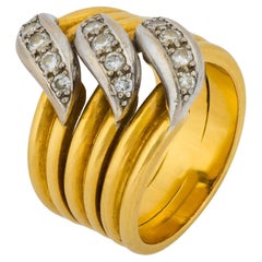 Cartier Anello vintage a tre file di diamanti in oro giallo e bianco 18 carati