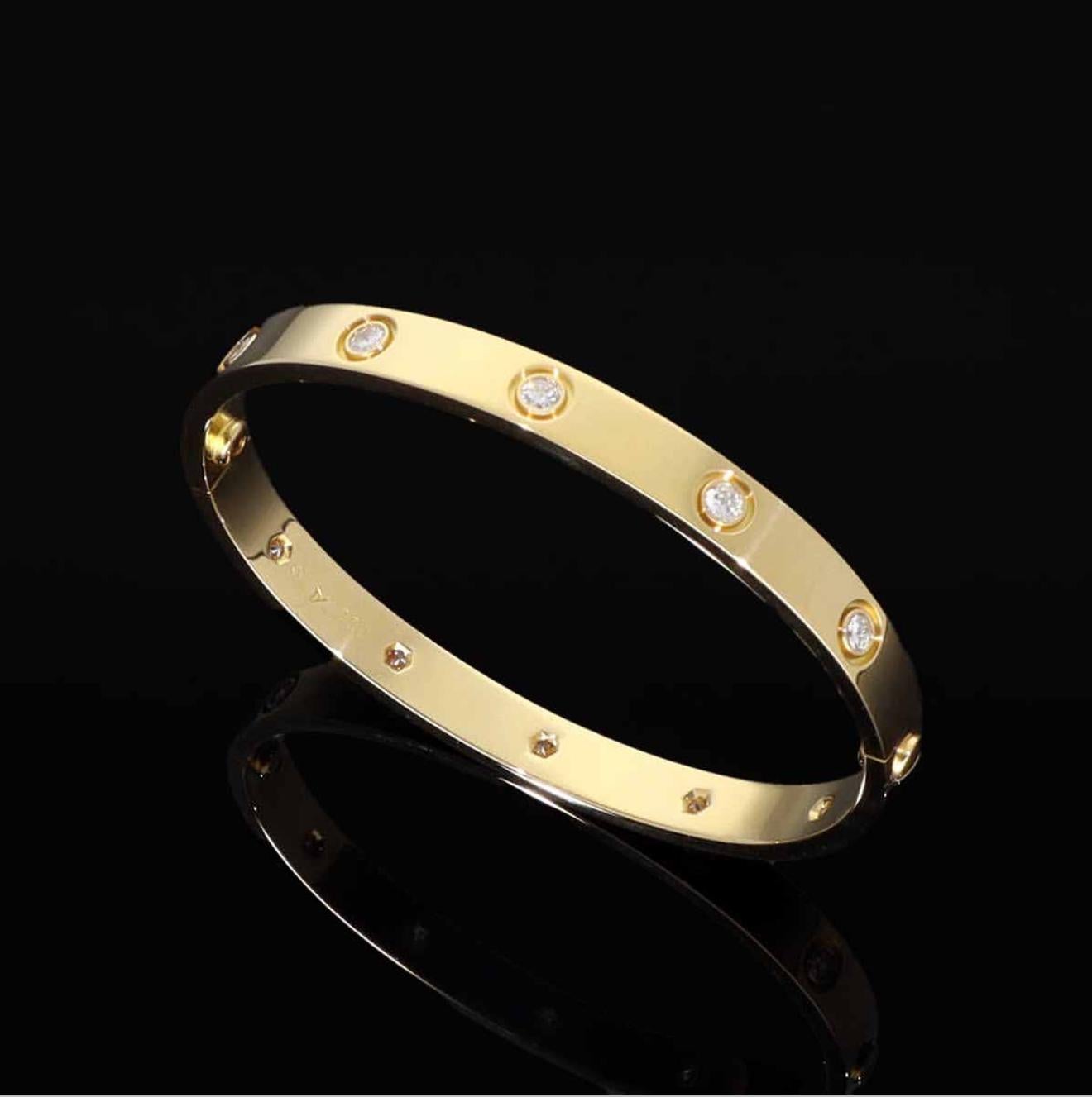 Cartier Bracciale dell'Amore con Diamanti 10P Misura 17 in Oro Giallo 18K in vendita 6