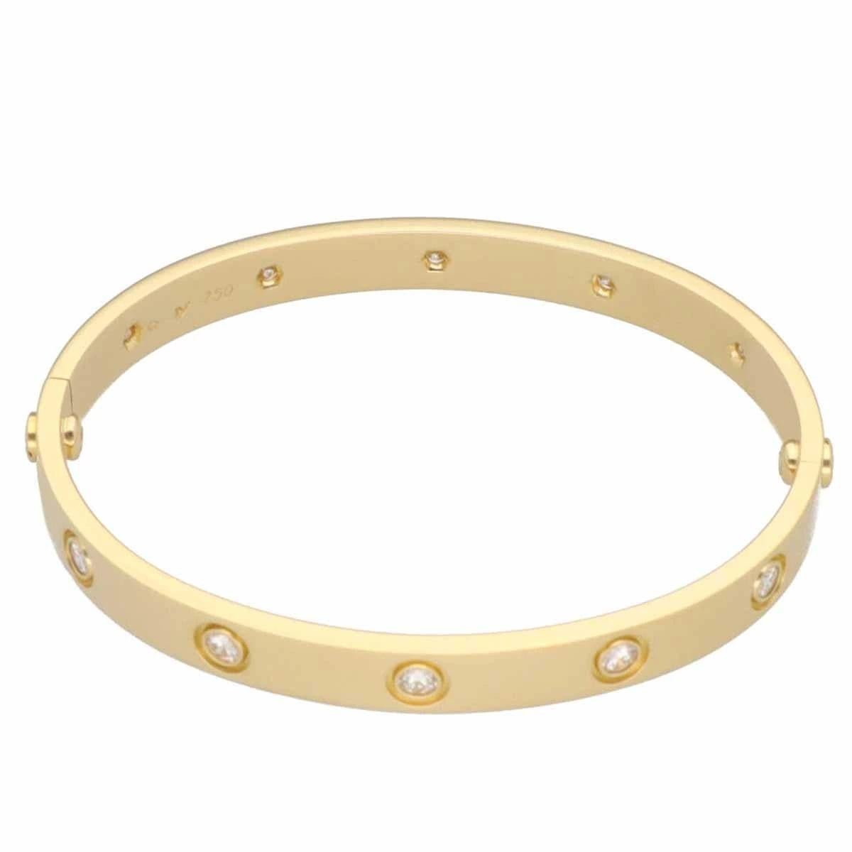 Cartier Full 10P Diamonds Love Bracelet 18K Yellow Gold Size 17 In Good Condition For Sale In Tokyo, JP