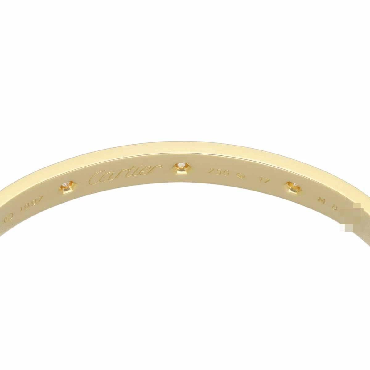Women's Cartier Full 10P Diamonds Love Bracelet 18K Yellow Gold Size 17 For Sale