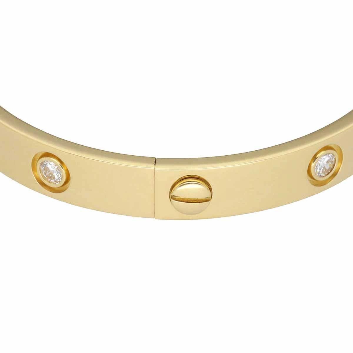 Cartier Full 10P Diamonds Love Bracelet 18K Yellow Gold Size 17 For Sale 1