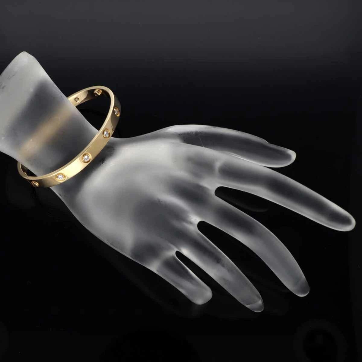 Cartier Full 10P Diamonds Love Bracelet 18K Yellow Gold Size 17 For Sale 3
