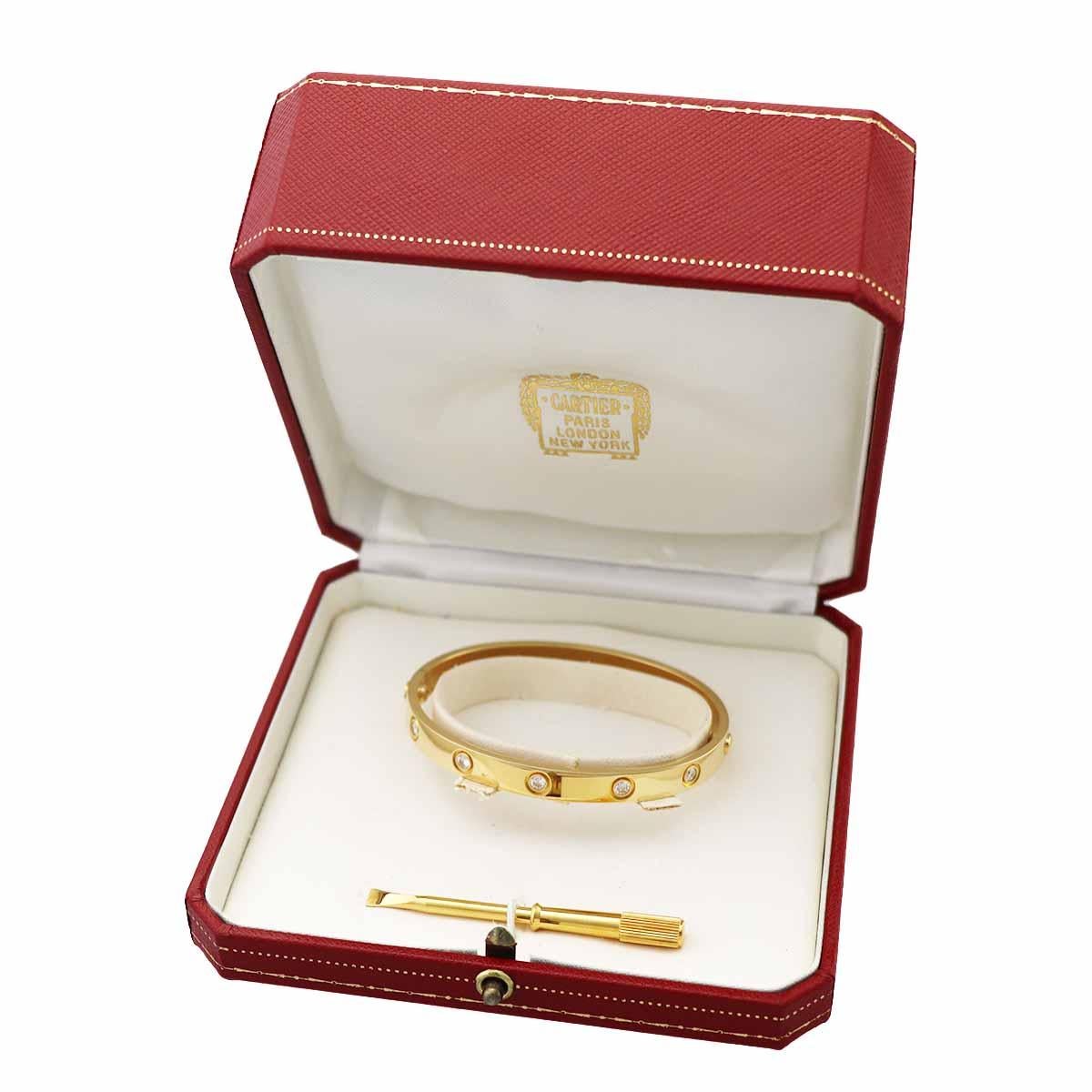 Cartier Full 10P Diamonds Love Bracelet 18K Yellow Gold Size 17 For Sale 4