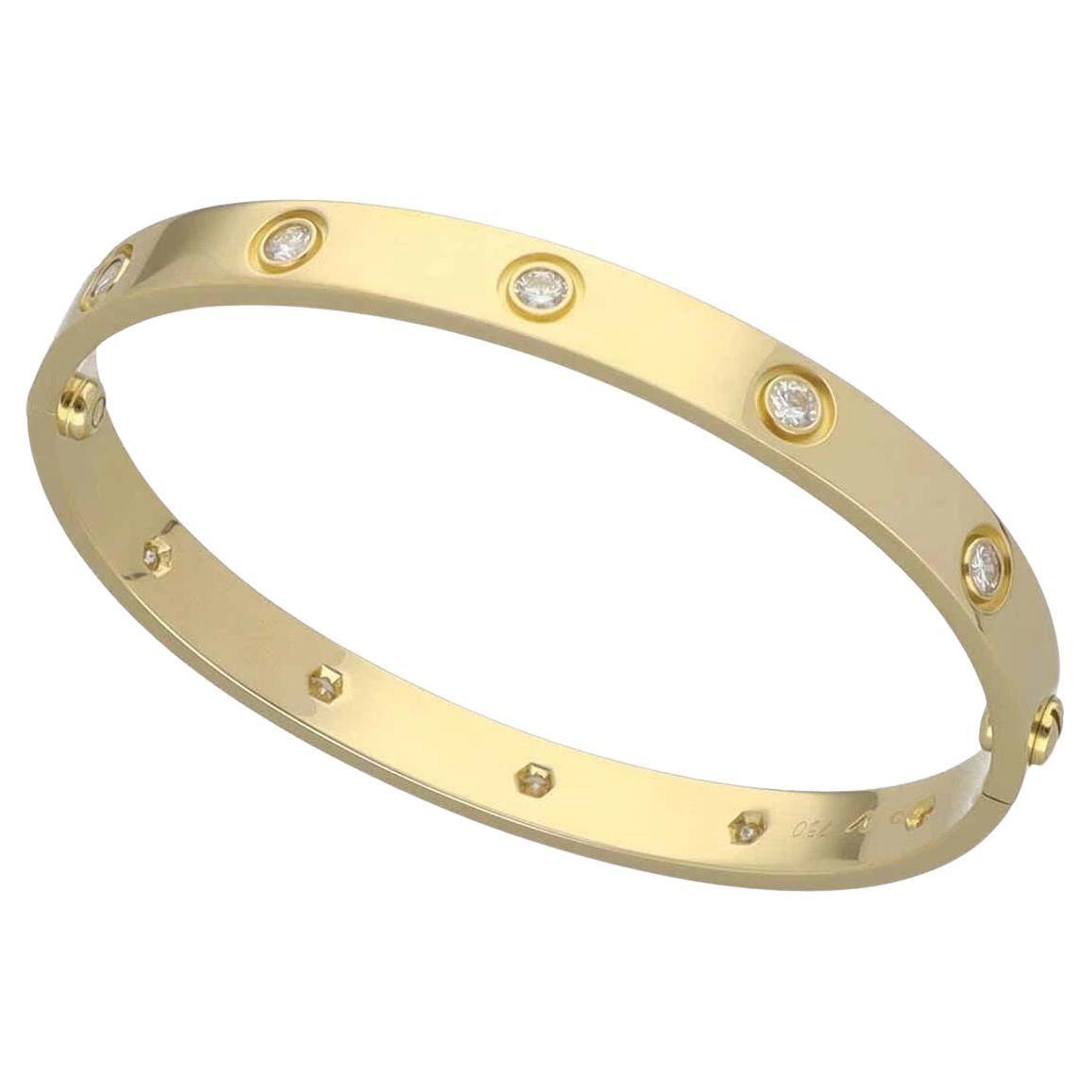 Cartier Love-Armband aus 18 Karat Gelbgold mit Voll 10P Diamanten, Größe 17