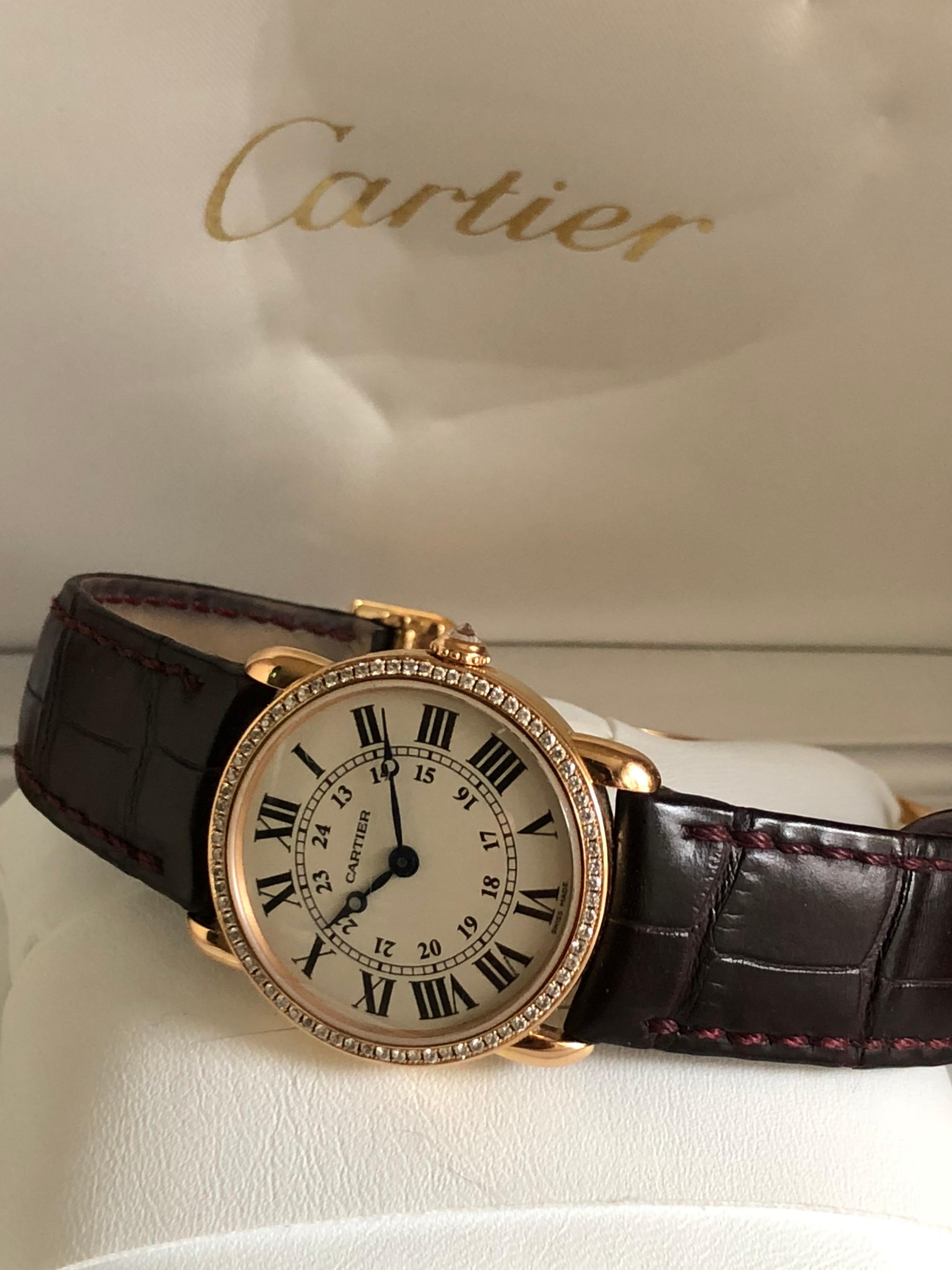 Cartier Full Set Ronde Louis Cartier Pink Gold 18K Diamonds Or Rose Diamants  6