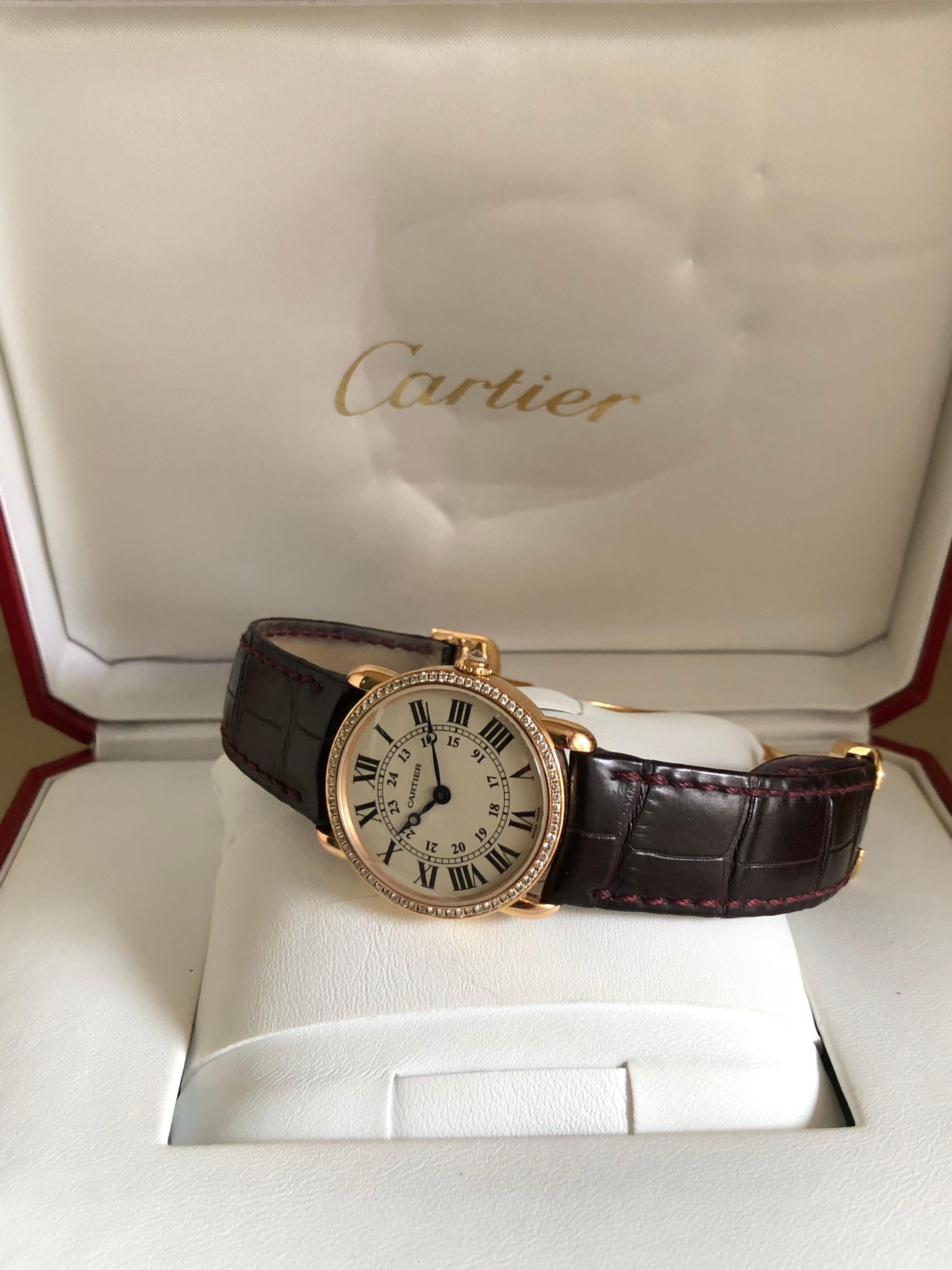 Cartier Full Set Ronde Louis Cartier Pink Gold 18K Diamonds Or Rose Diamants  7