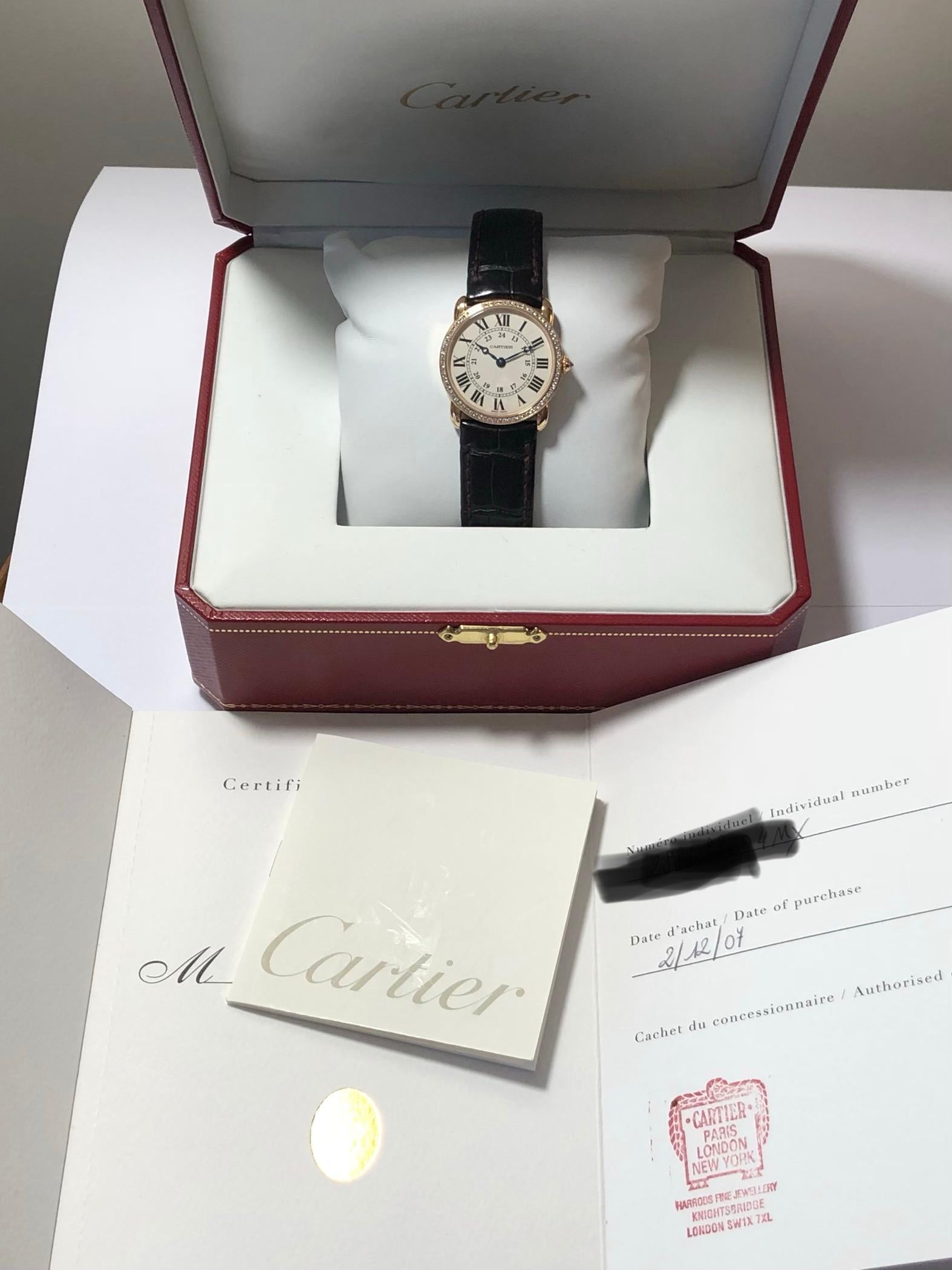 Cartier Full Set Ronde Louis Cartier Pink Gold 18K Diamonds Or Rose Diamants  9