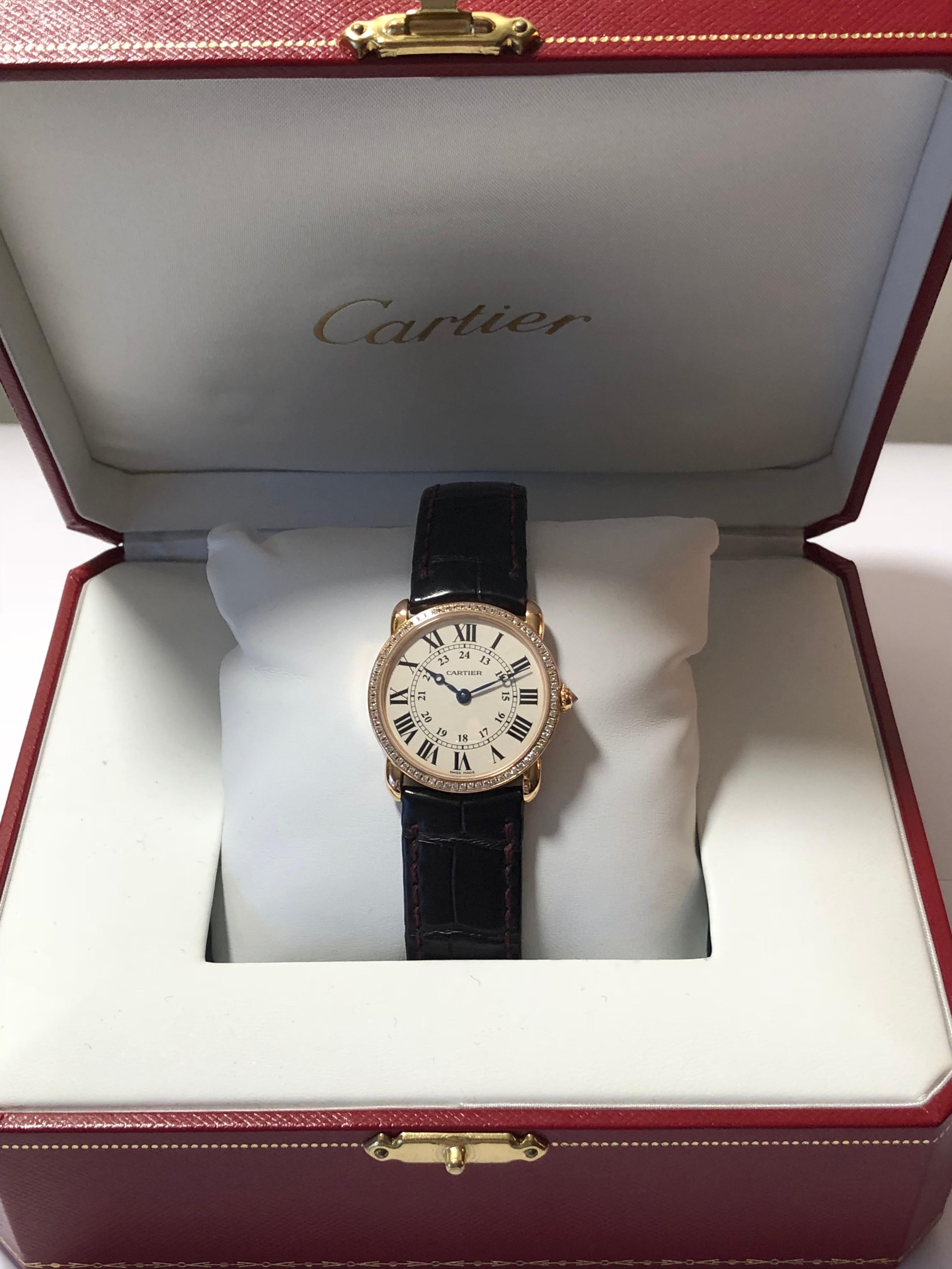 Cartier Full Set Ronde Louis Cartier Pink Gold 18K Diamonds Or Rose Diamants  1