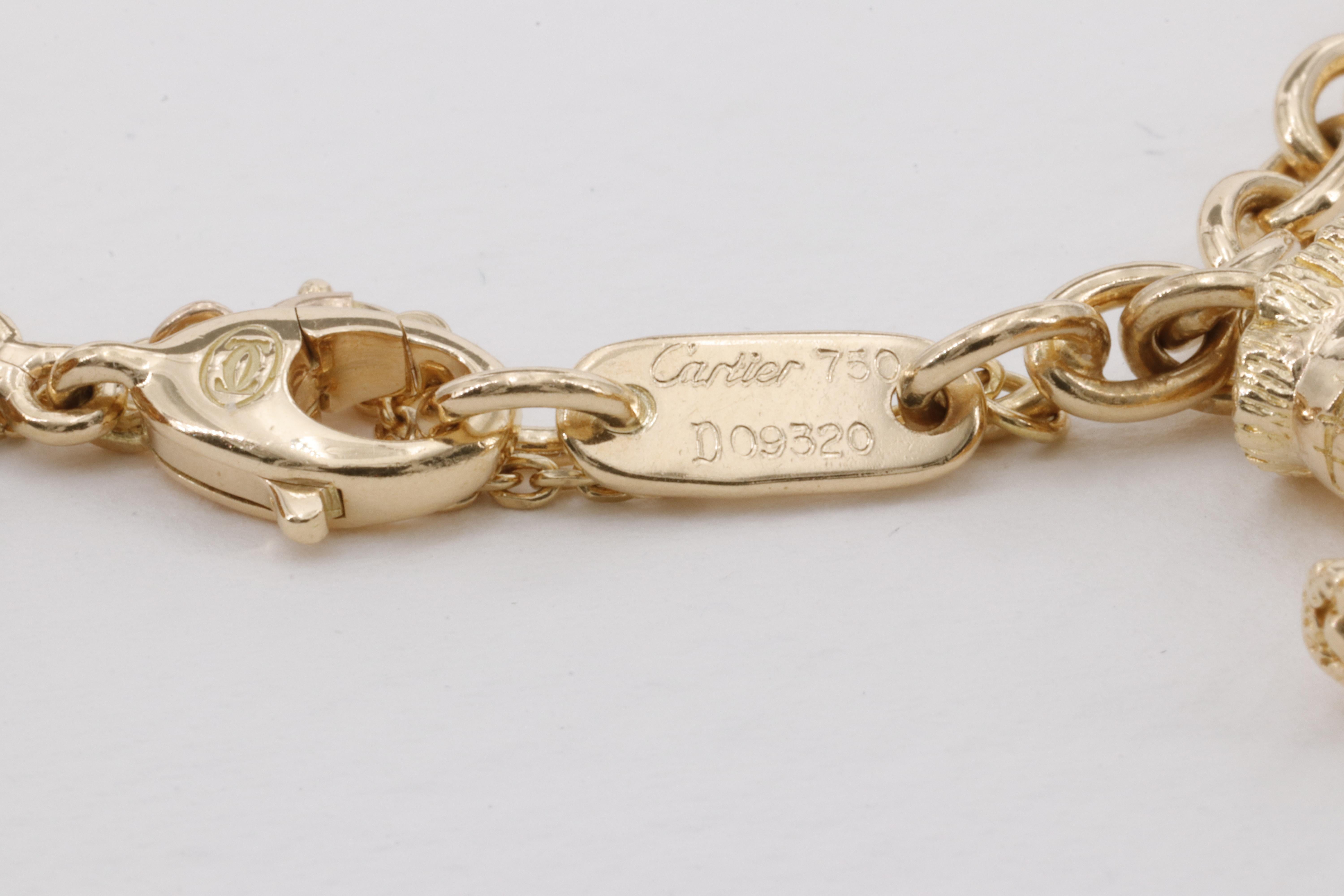 Women's or Men's Cartier Garden Motif Charm Bracelet in 18 Karat Yellow Gold  For Sale