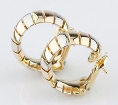Cartier Gas Pipe Style 18 Karat Gold Tri-Color Clip Hoop Earrings