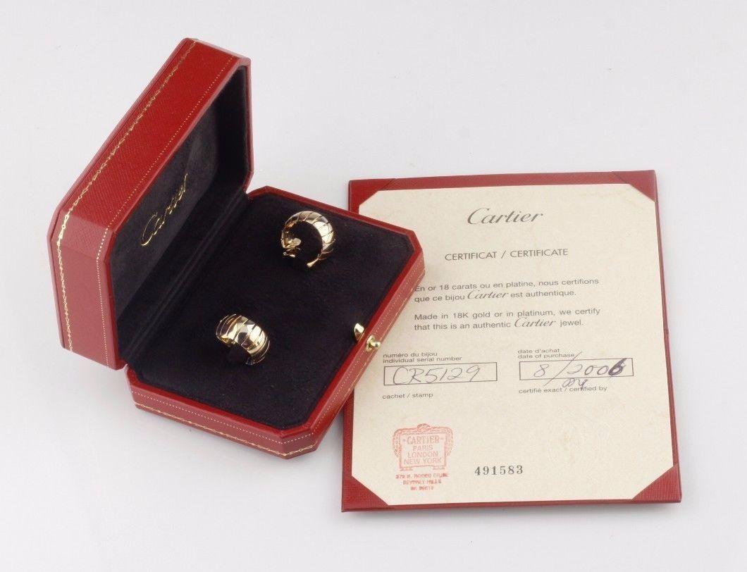 Women's Cartier Gas Pipe Style 18 Karat Gold Tri-Color Clip Hoop Earrings For Sale