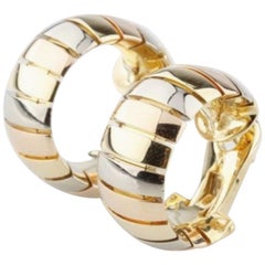 Retro Cartier Gas Pipe Style 18 Karat Gold Tri-Color Clip Hoop Earrings