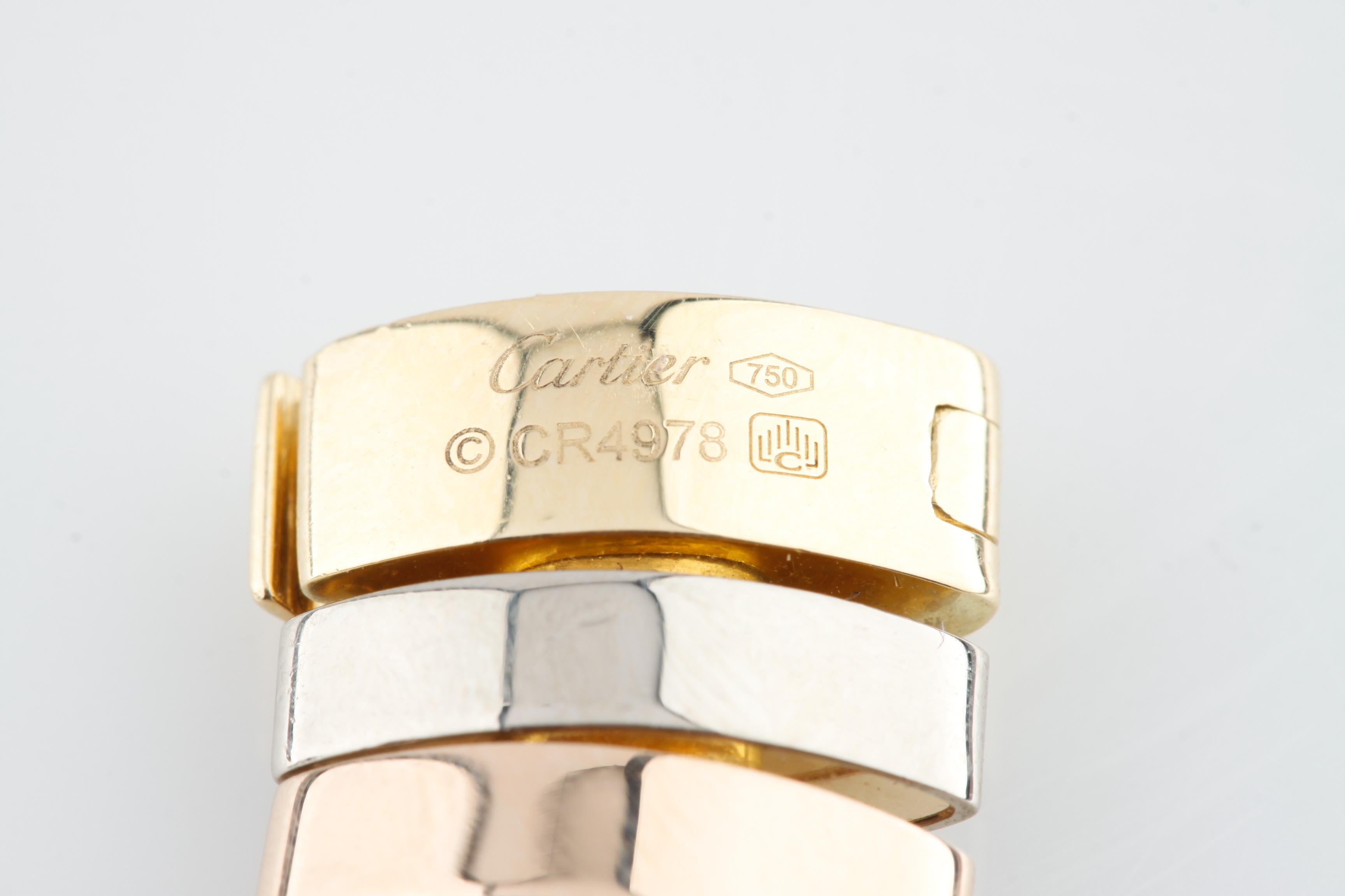 Cartier Gas Pipe Style 18k Gold Tri-Color Vintage Link Bracelet w/ CoA In Good Condition For Sale In Sherman Oaks, CA