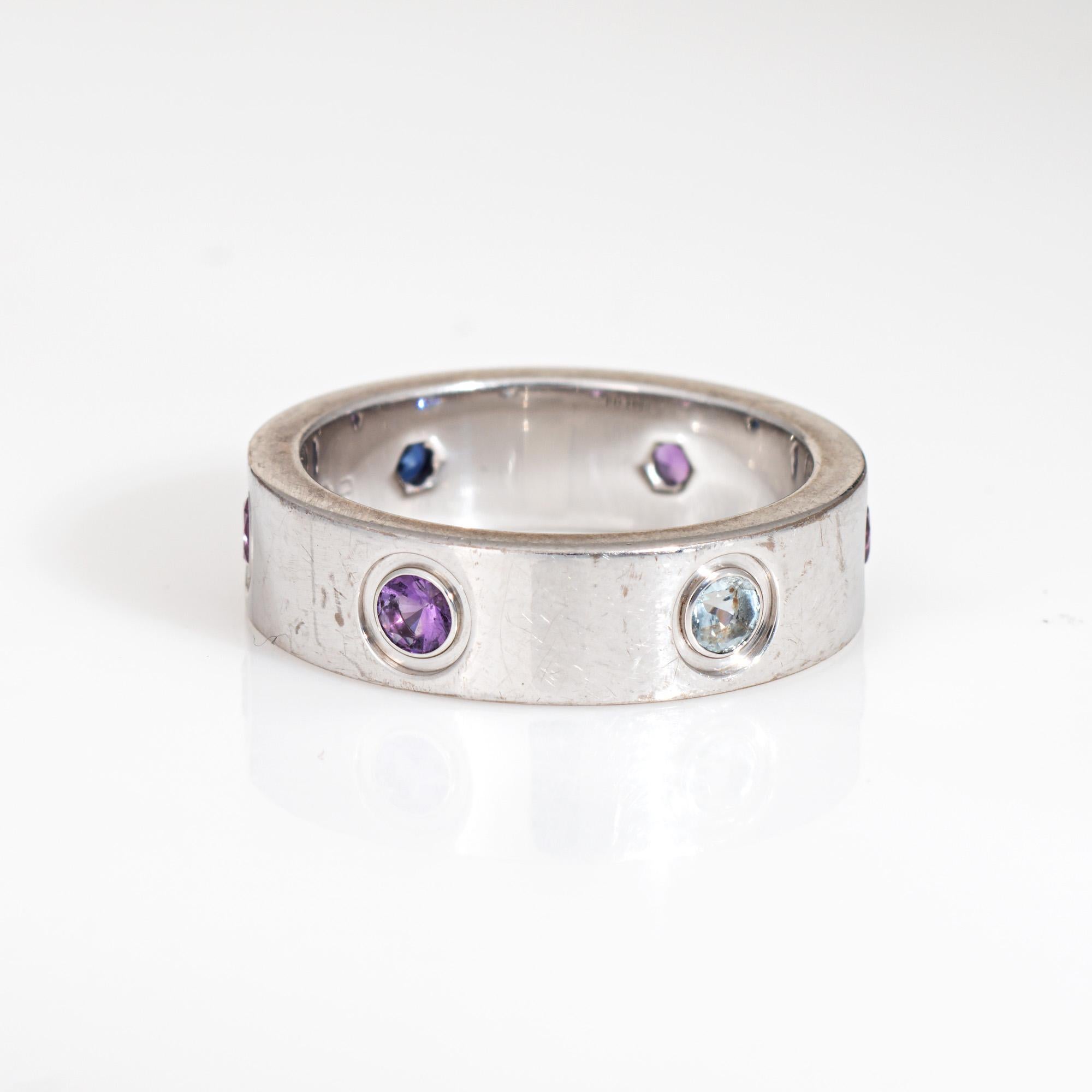 Contemporary Cartier Gemstone Love Ring 53 Sz 6.25 18k White Gold Sapphire Spinel Aquamarine For Sale