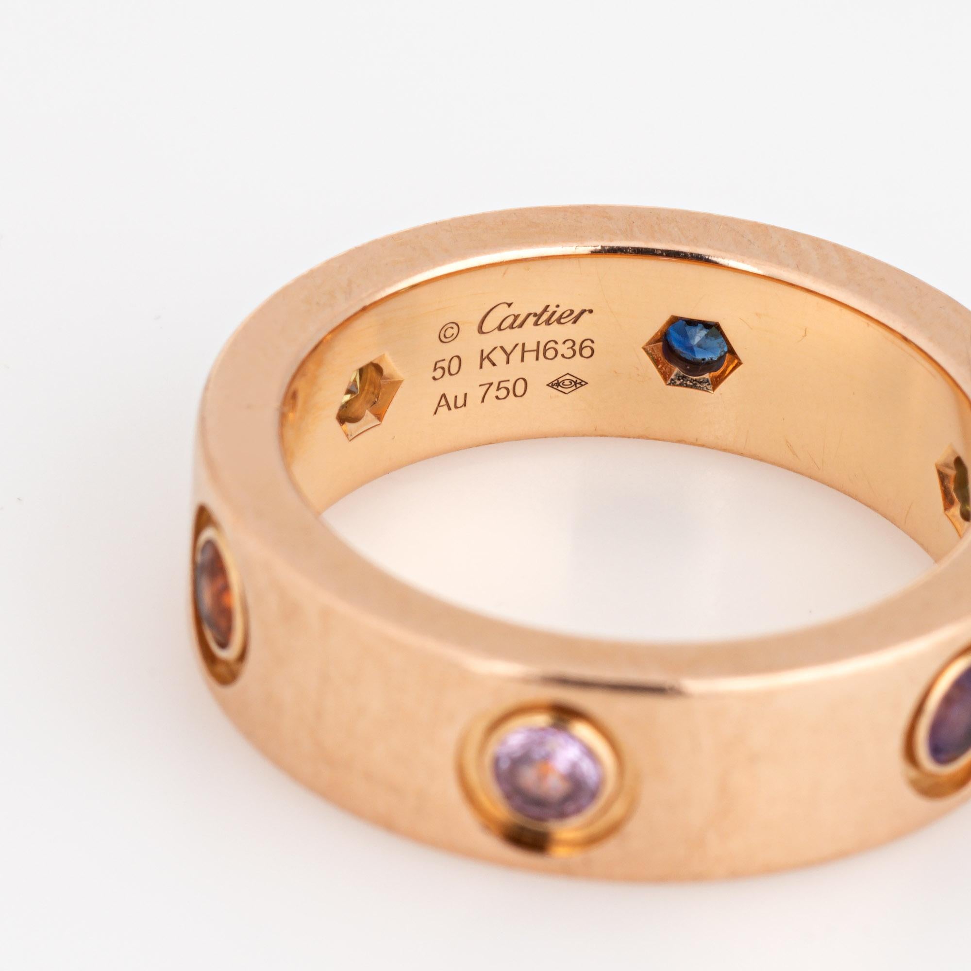 Women's Cartier Gemstone Love Ring Sz 50 US 5.25 18k Rose Gold Garnet Sapphire Amethyst