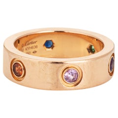 Vintage Cartier Gemstone Love Ring Sz 50 US 5.25 18k Rose Gold Garnet Sapphire Amethyst