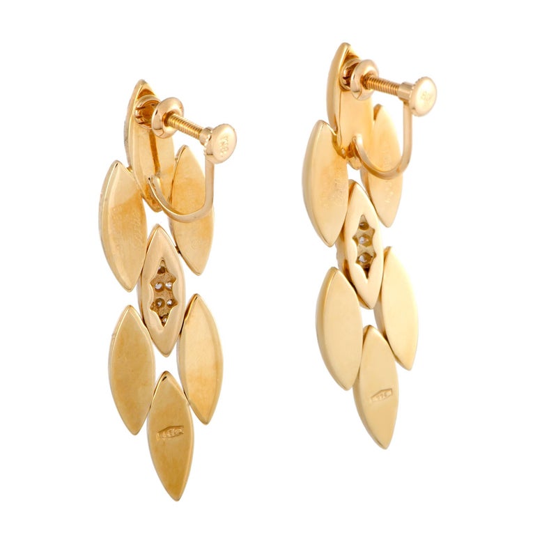 Cartier Gentiane Diamond Pave Yellow Gold Dangle Screw Back Earrings at