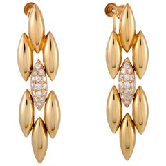 Cartier Gentiane Diamond Pave Yellow Gold Dangle Screw Back Earrings