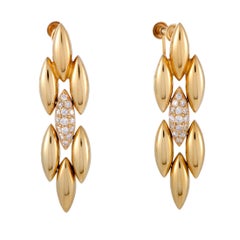 Cartier Gentiane Diamond Pave Yellow Gold Dangle Screw Back Earrings