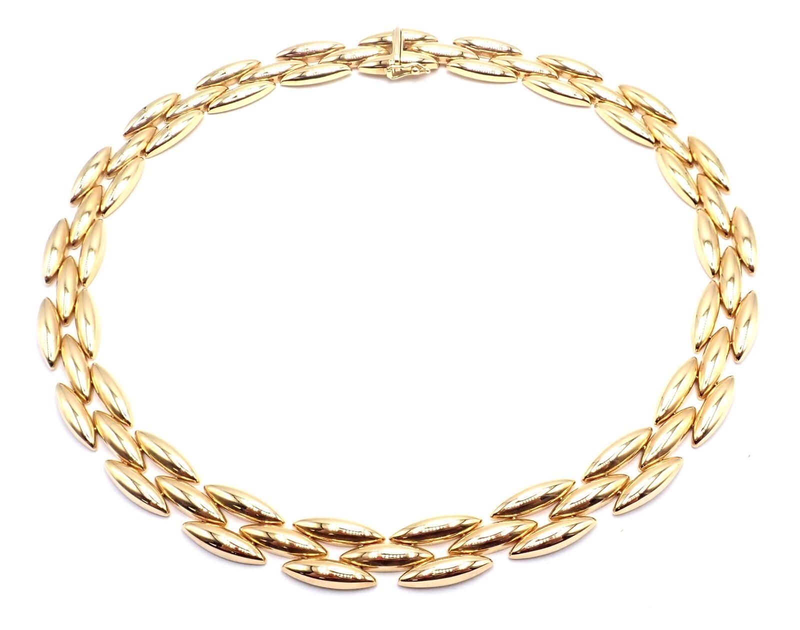 Cartier Gentiane Three Row Rice Link Yellow Gold Necklace In Excellent Condition For Sale In Holland, PA