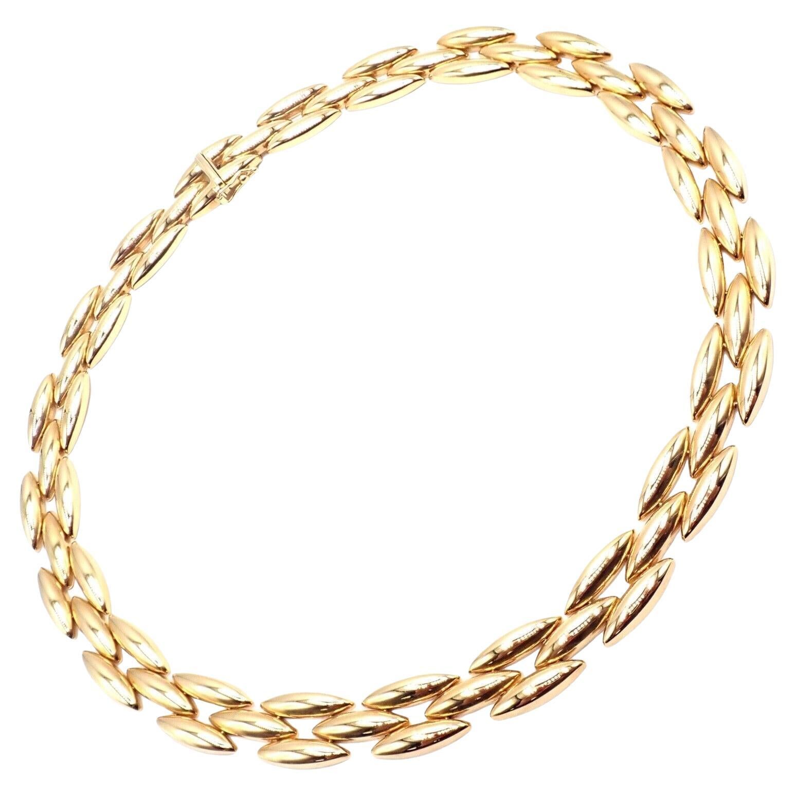 Cartier Gentiane Three Row Rice Link Yellow Gold Necklace For Sale