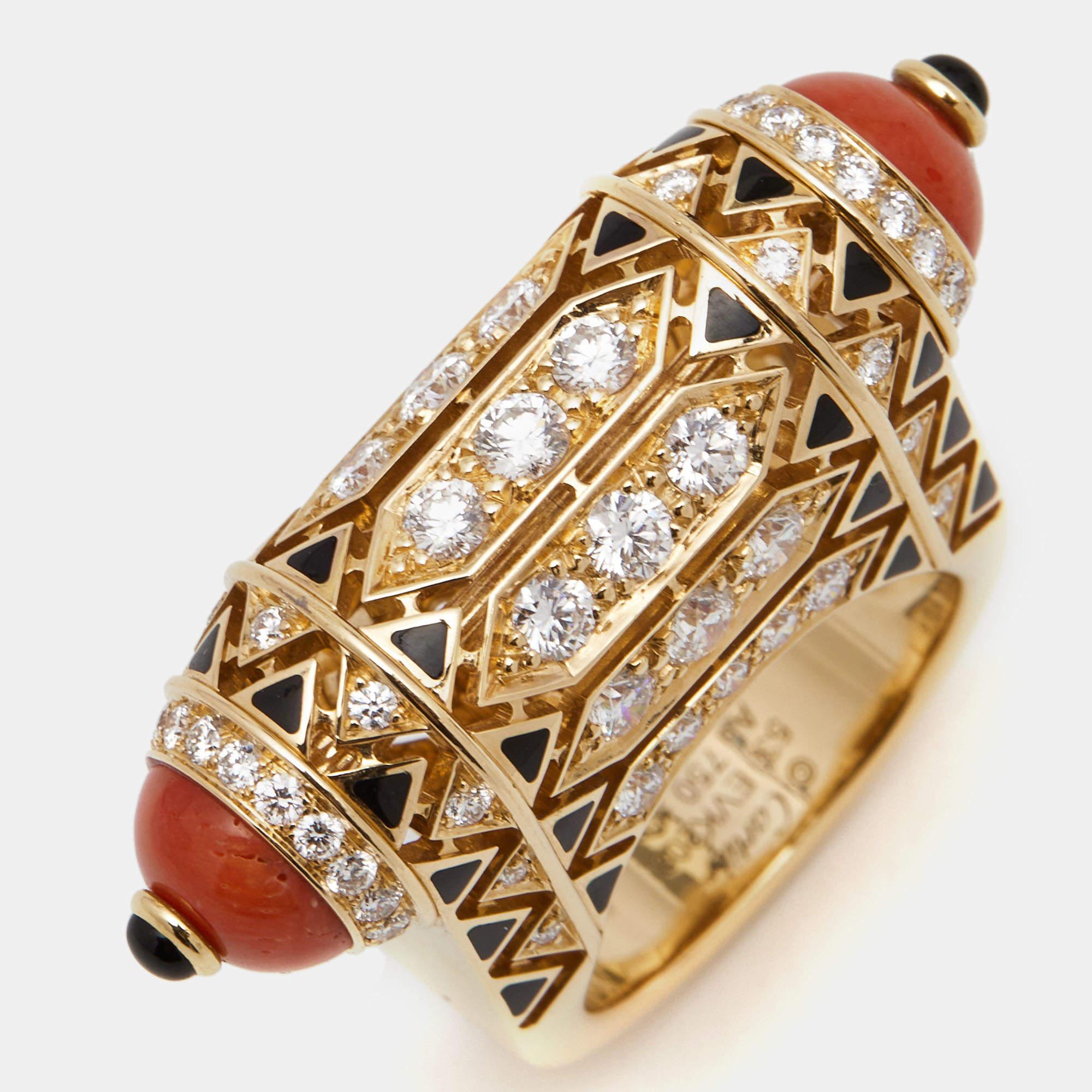Cartier Geometry and  Black Lacquer 18k Rose Gold  Ring Size 53 1