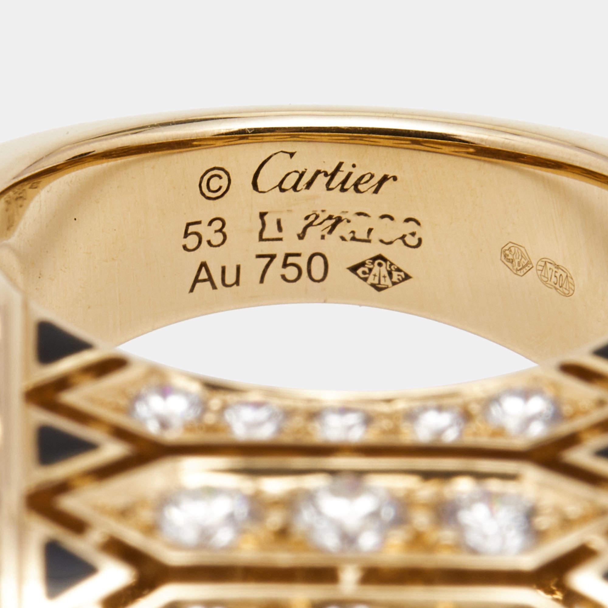 Cartier Geometry and  Black Lacquer 18k Rose Gold  Ring Size 53 3