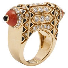 Cartier Geometry and  Black Lacquer 18k Rose Gold  Ring Size 53