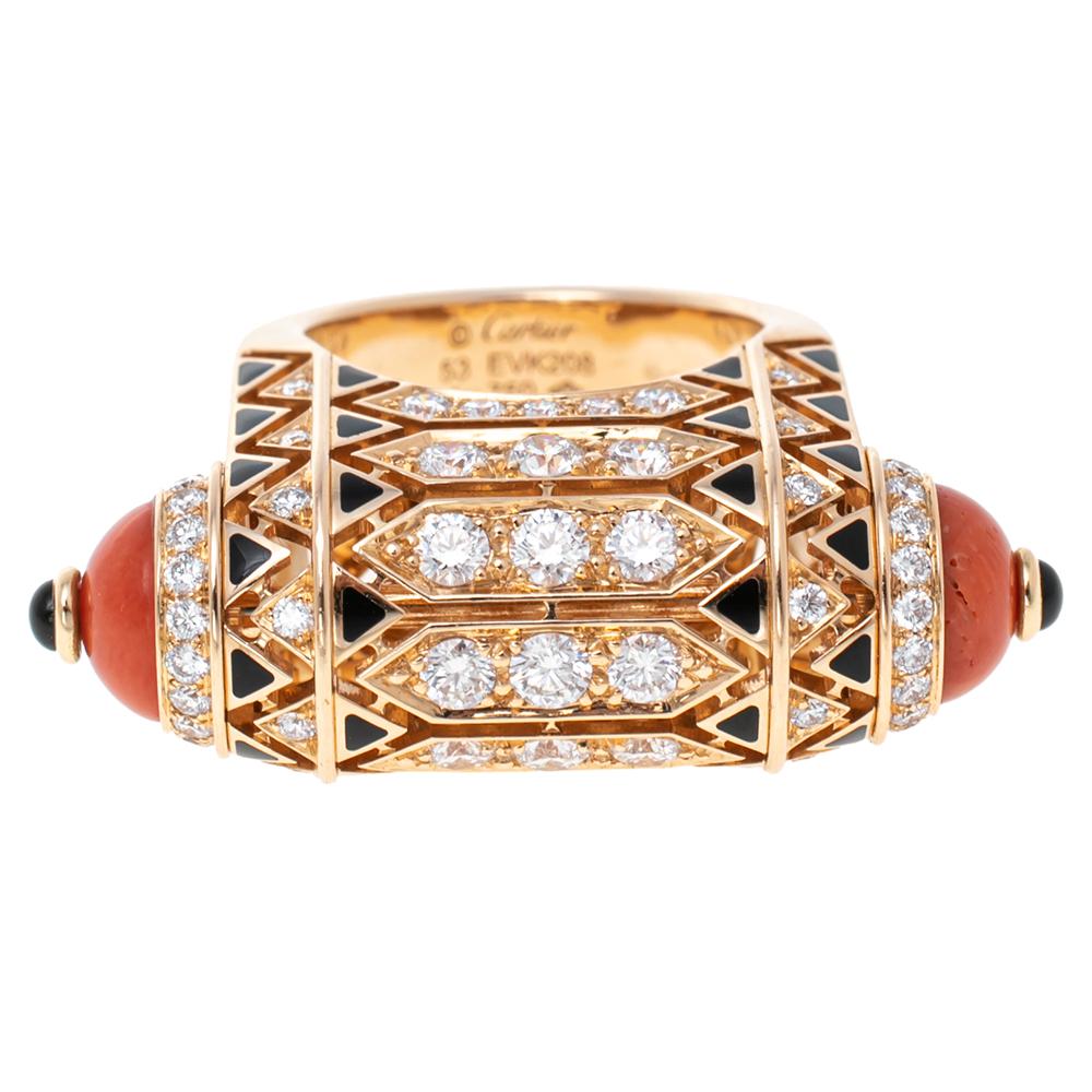 Beautiful and feminine, this cocktail ring is a statement piece that is designed to complement a variety of your ensembles. This gorgeous piece is rendered in 18K rose gold featuring a design inspired by Art-Déco. The ring exhibits a beautiful