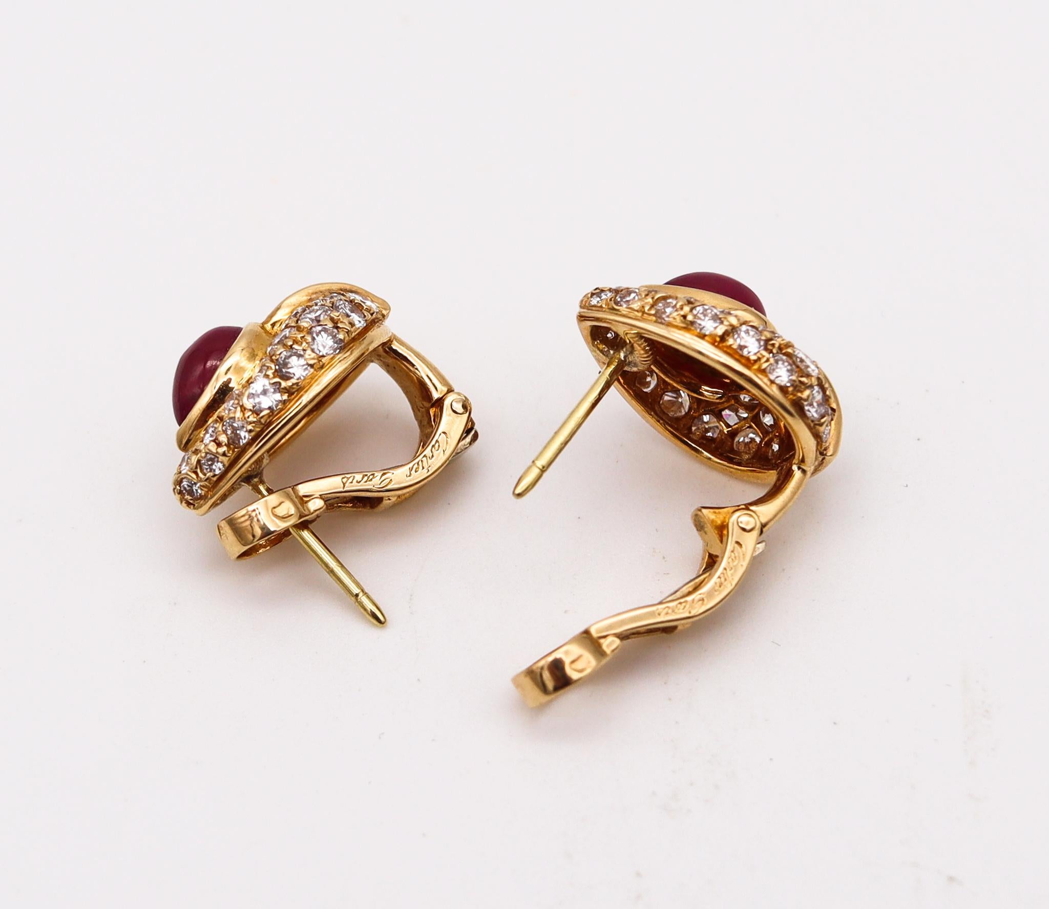 Cabochon Cartier George L'enfant Earrings 18Kt Gold 5.44 Cts of Burmese Rubies & Diamonds