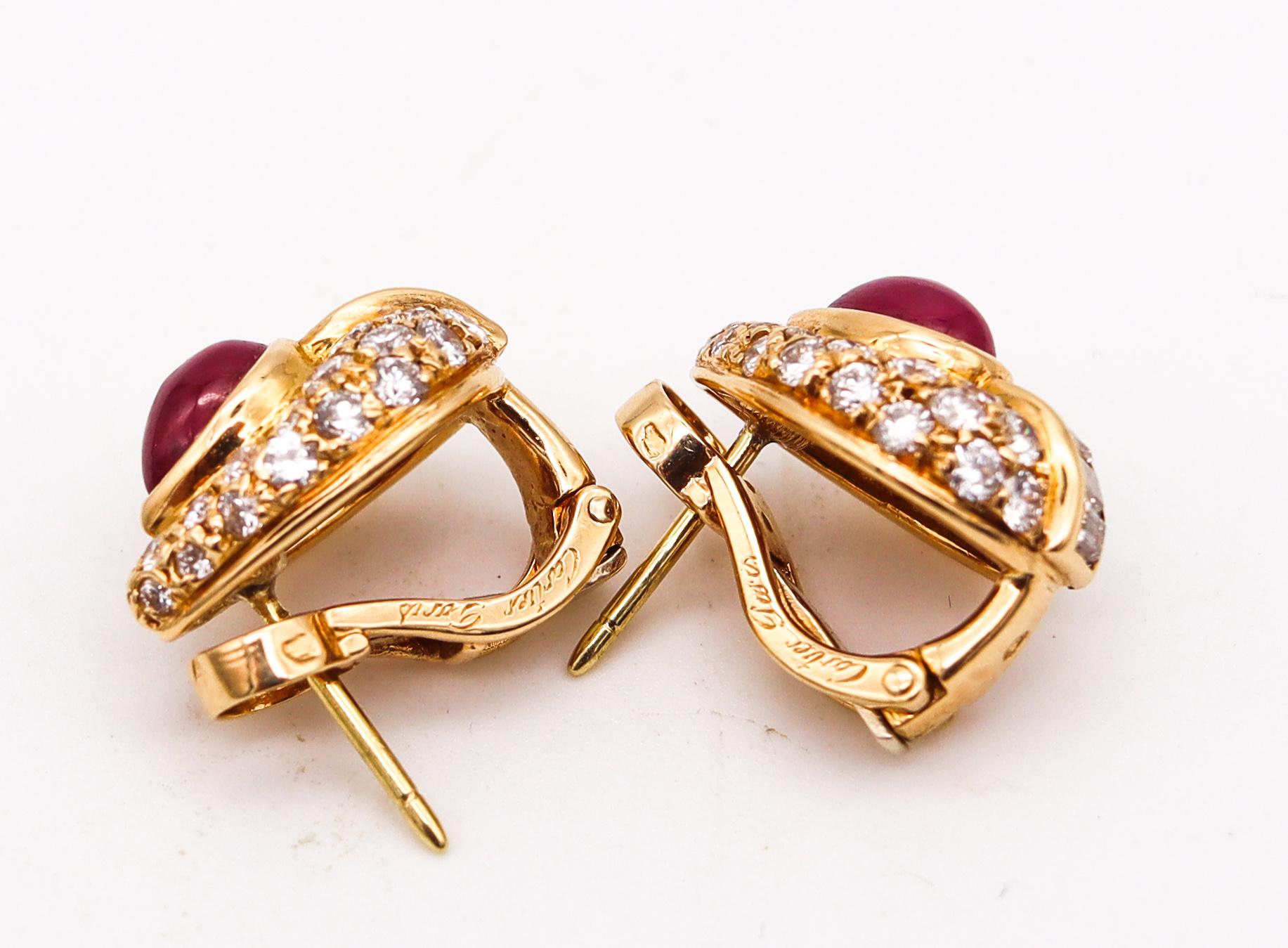 Cartier George L'enfant Earrings 18Kt Gold 5.44 Cts of Burmese Rubies & Diamonds In Excellent Condition In Miami, FL