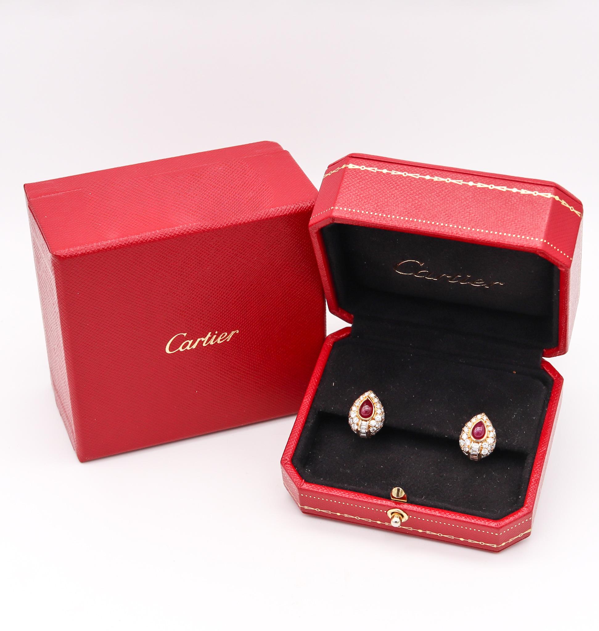 Cartier George L'enfant Earrings 18Kt Gold 5.44 Cts of Burmese Rubies & Diamonds For Sale 1