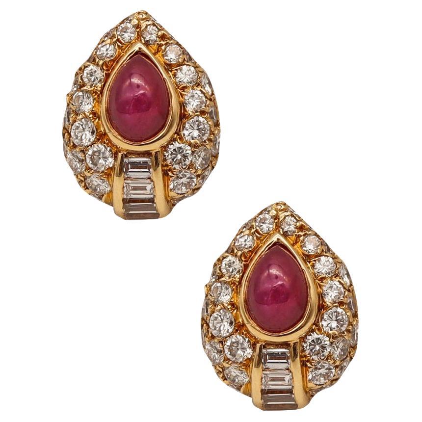 Cartier George L'enfant Earrings 18Kt Gold 5.44 Cts of Burmese Rubies & Diamonds For Sale