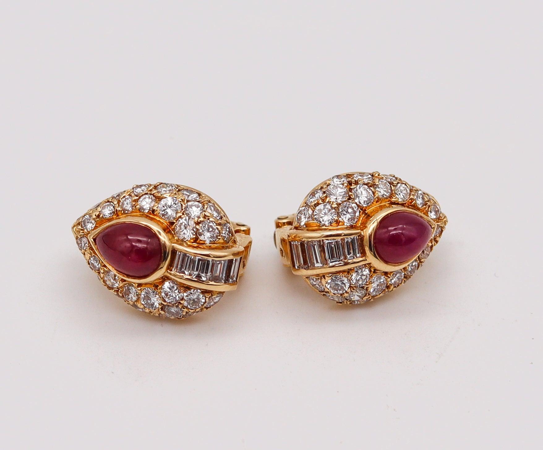 Modernist CARTIER George L'Enfant Earrings 18Kt Gold With 5.44 Cts Burma Rubies & Diamonds