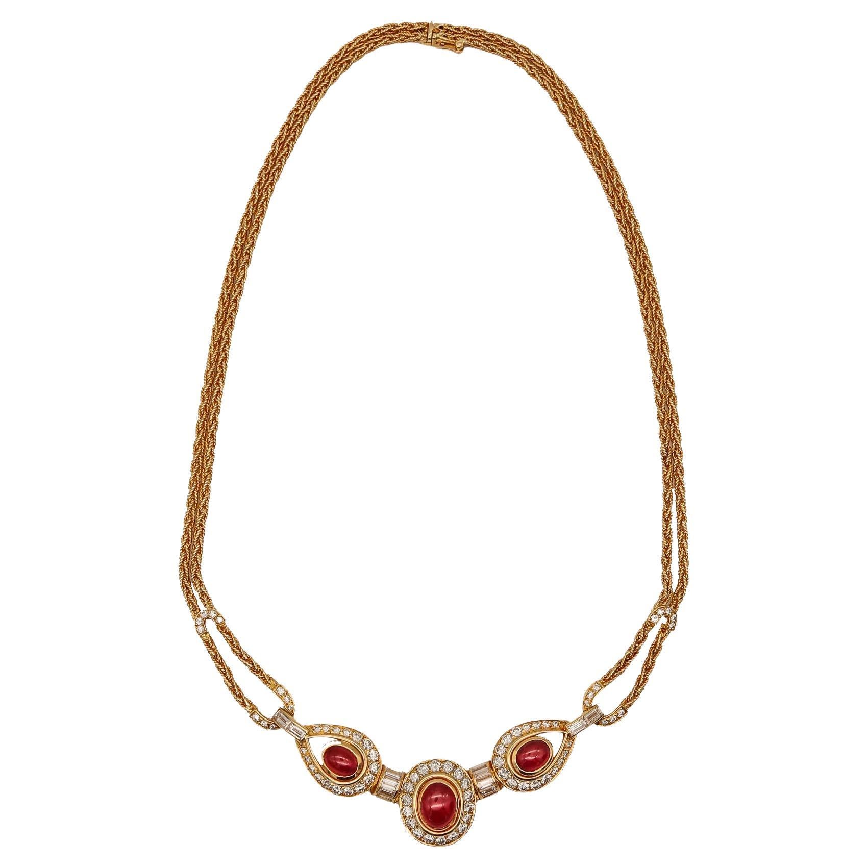 Cartier George L'enfant Necklace 18Kt Gold 10.42 Cts of Burmese Rubies Diamonds