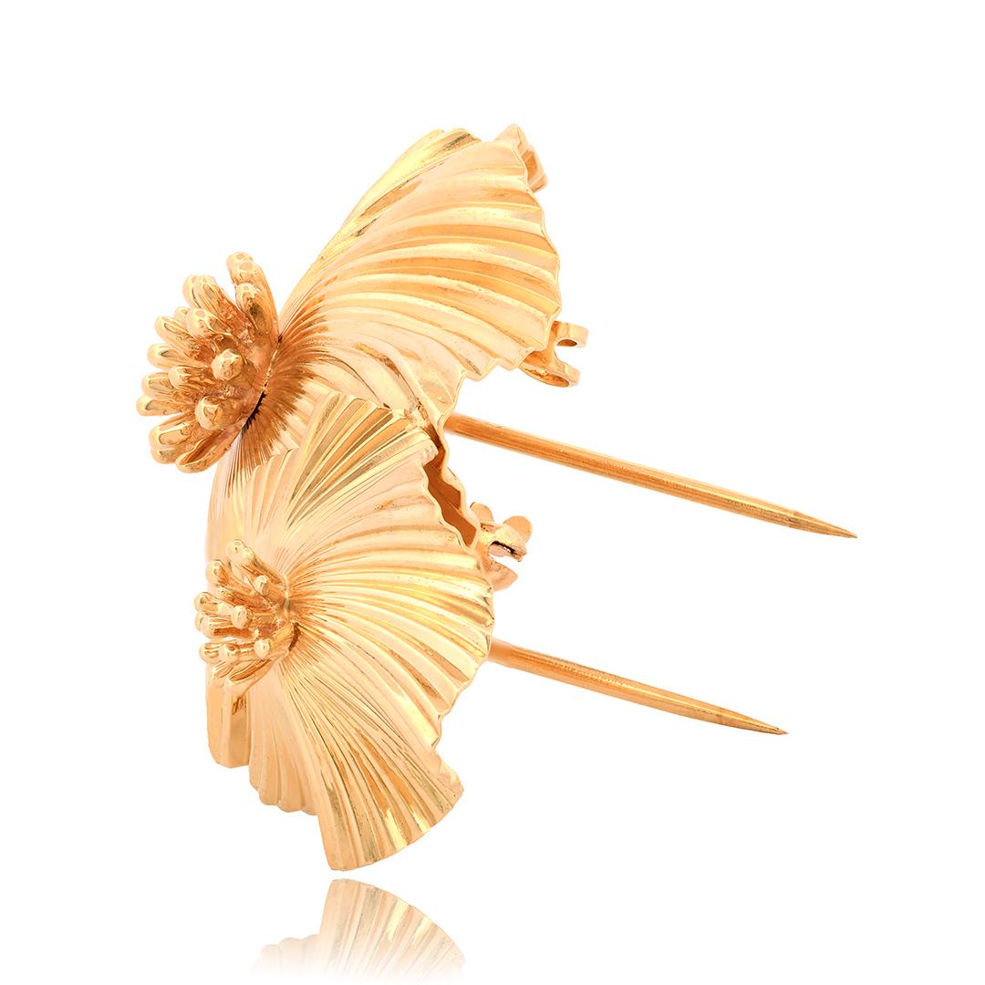 Cartier George Schuler 14k Yellow Gold Flower Brooch Pin In Good Condition In Dallas, TX