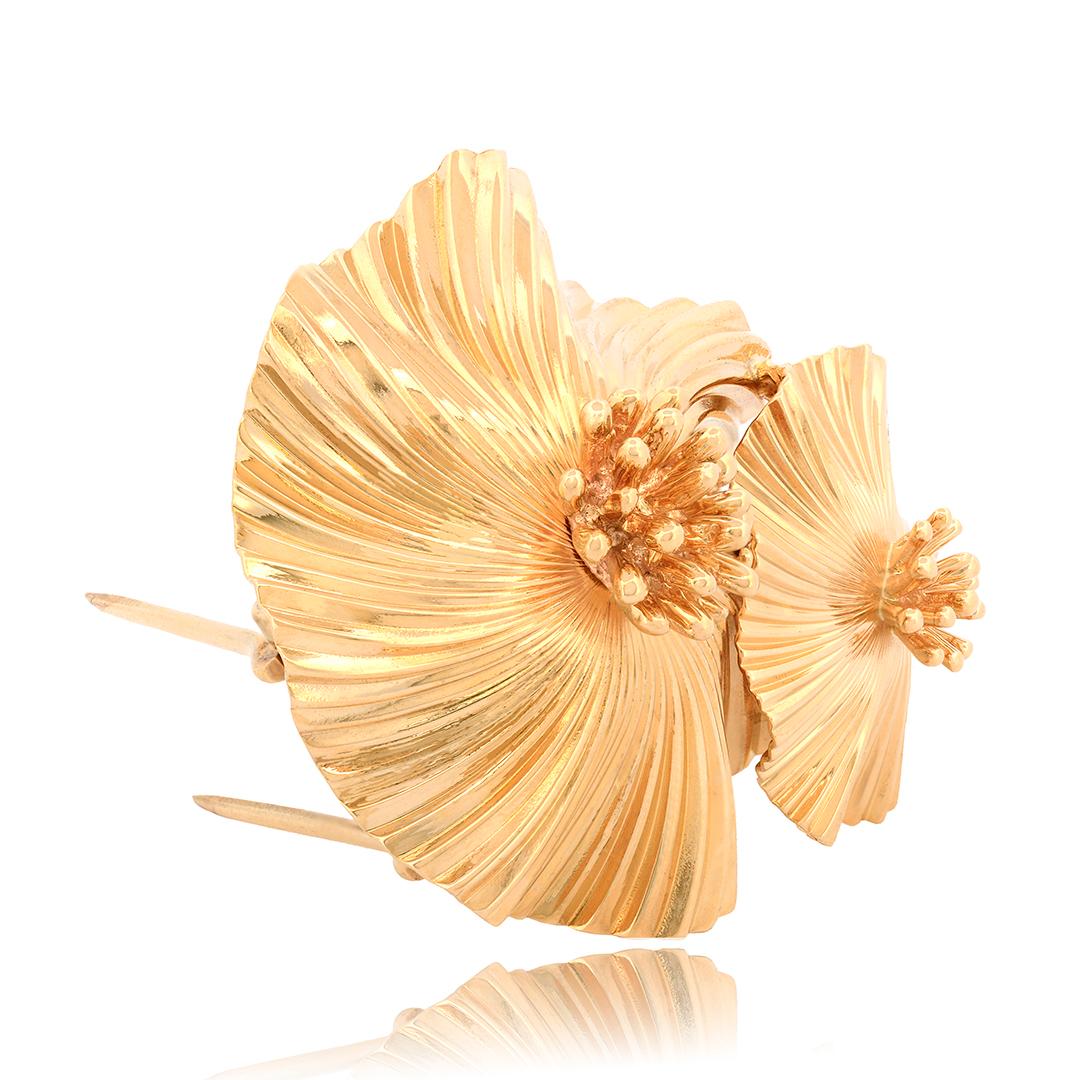Cartier George Schuler 14k Yellow Gold Flower Brooch Pin 4
