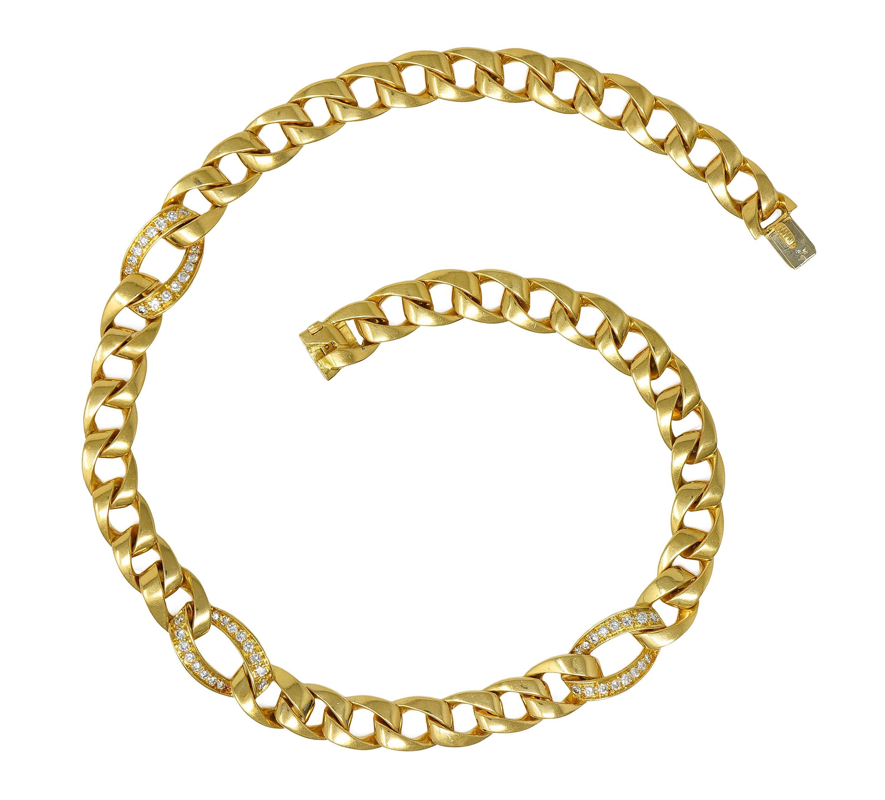 Brilliant Cut Cartier Georges L'Enfant 1970's 1.50 Diamond 18K Gold Vintage Curb Link Necklace For Sale