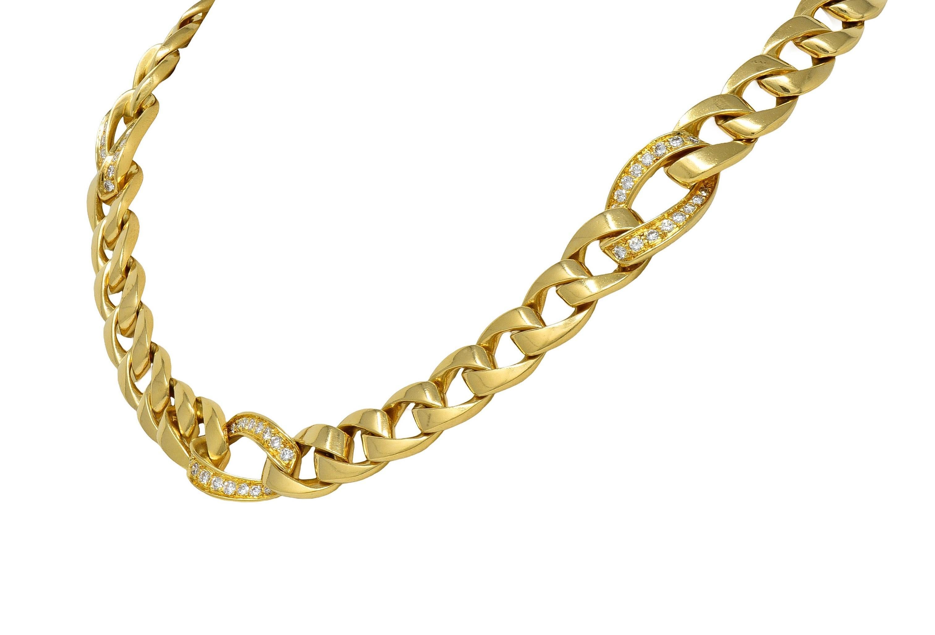 Cartier Georges L'Enfant 1970's 1.50 Diamond 18K Gold Vintage Curb Link Necklace In Excellent Condition For Sale In Philadelphia, PA
