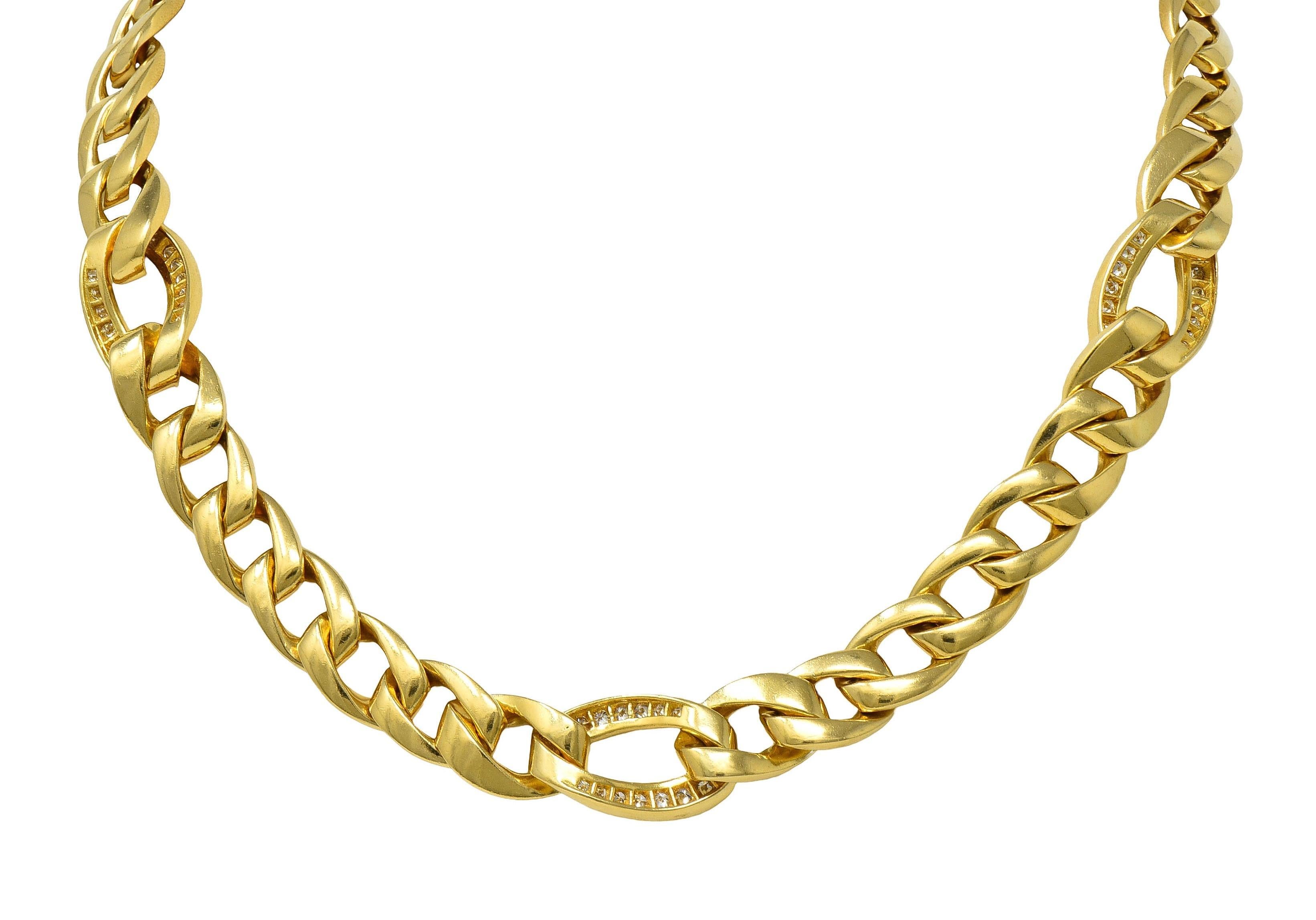 Women's or Men's Cartier Georges L'Enfant 1970's 1.50 Diamond 18K Gold Vintage Curb Link Necklace For Sale