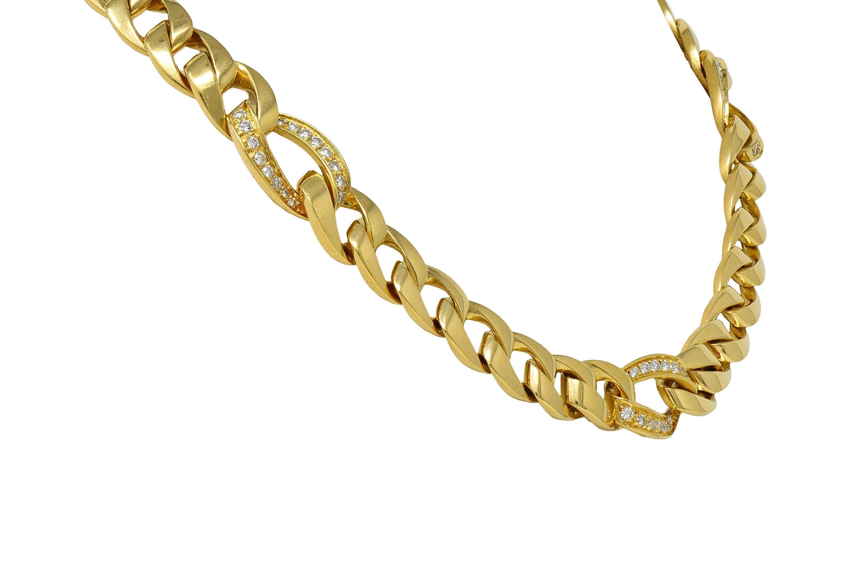 Cartier Georges L'Enfant 1970's 1.50 Diamond 18K Gold Vintage Curb Link Necklace For Sale 1