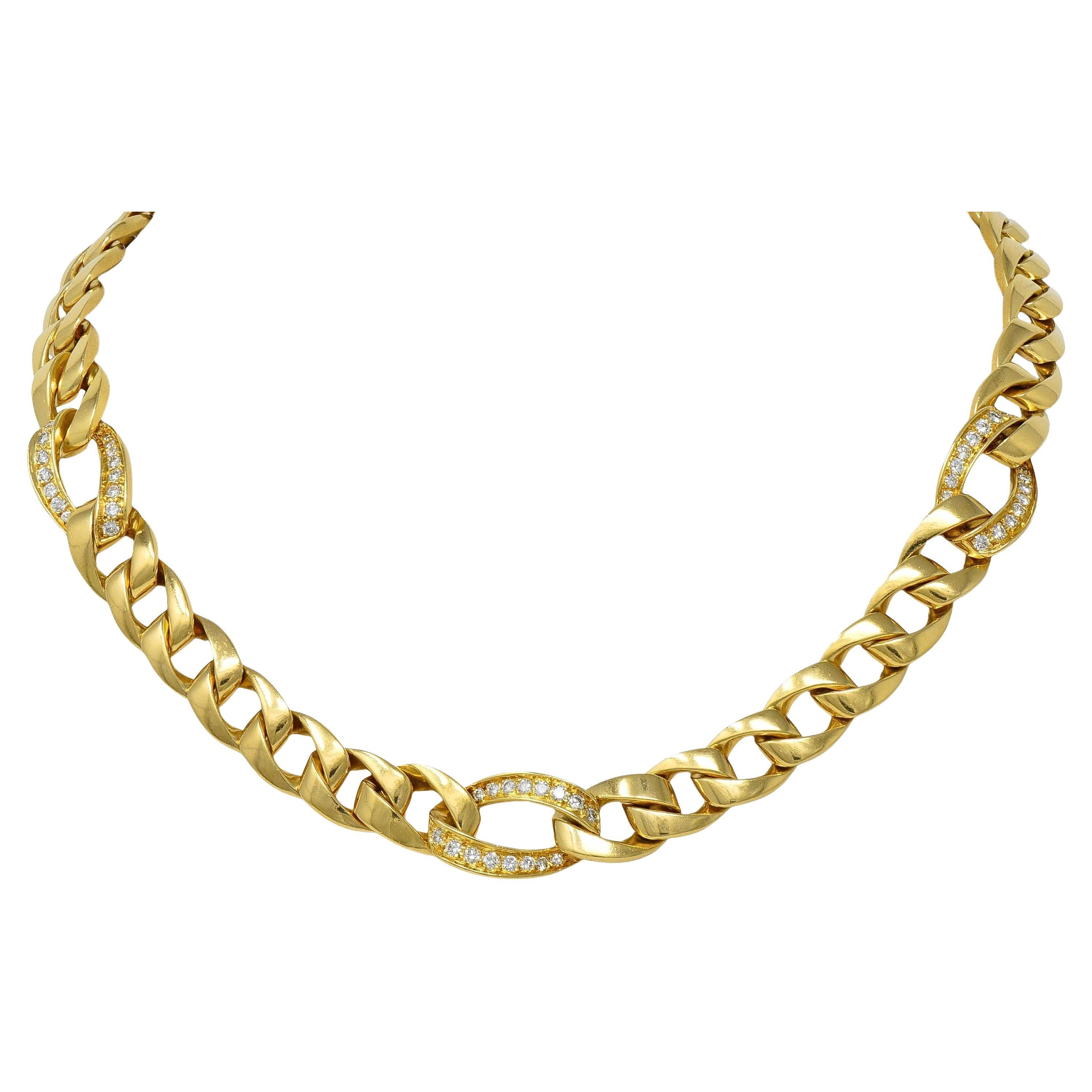 Cartier Georges L'Enfant 1970's 1.50 Diamond 18K Gold Vintage Curb Link Necklace