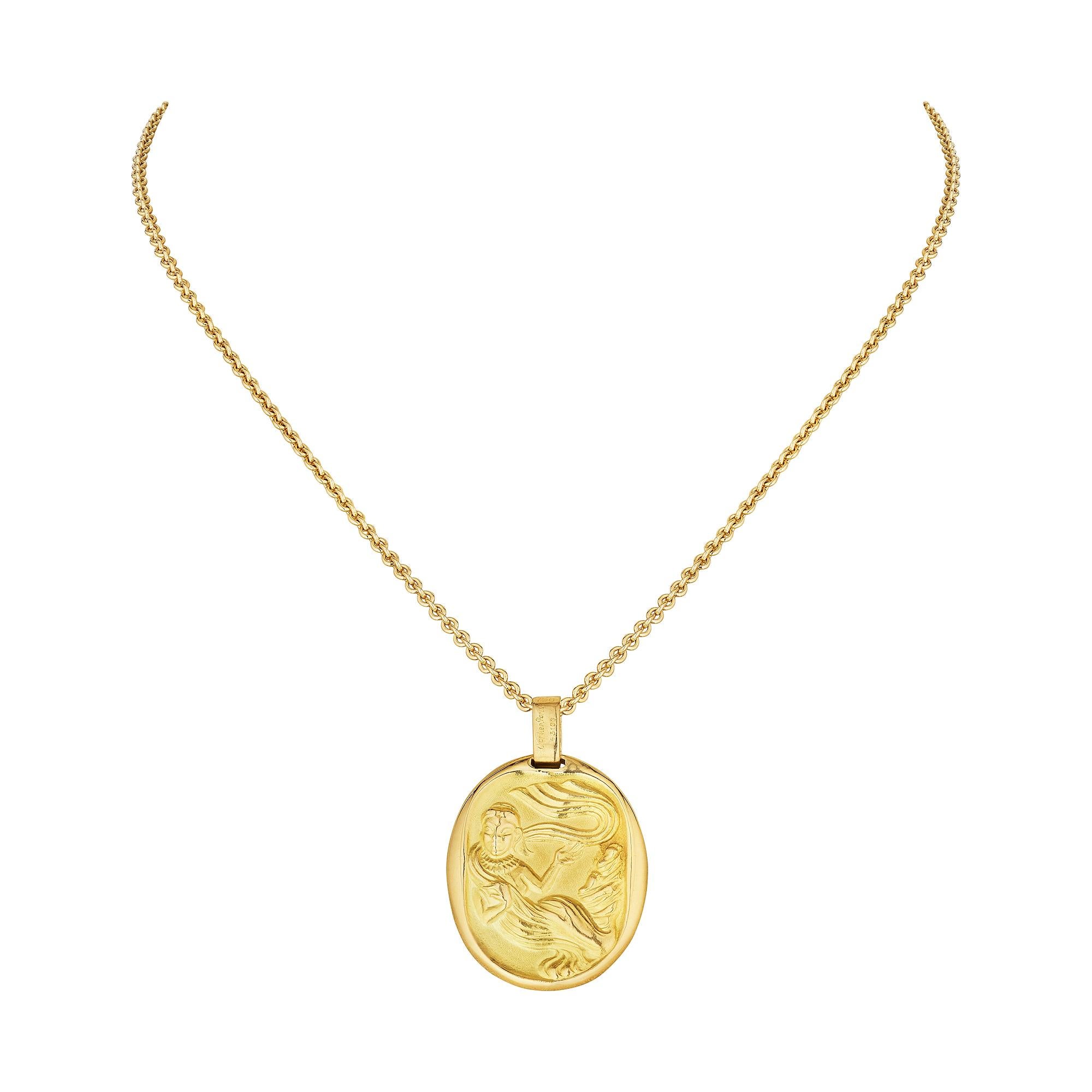  Cartier Georges L'Enfant Paris Virgo Zodiac Gold Modernist Anhänger (Modernistisch) im Angebot
